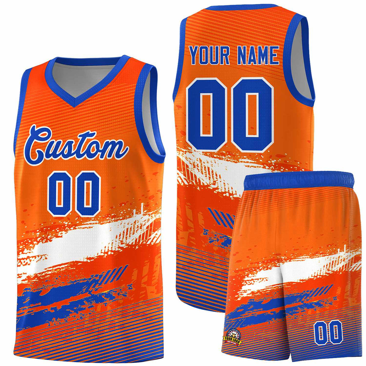Custom Orange White and Royal Graffiti Pattern Sports Uniform Basketball Jersey|KXKSHOP
