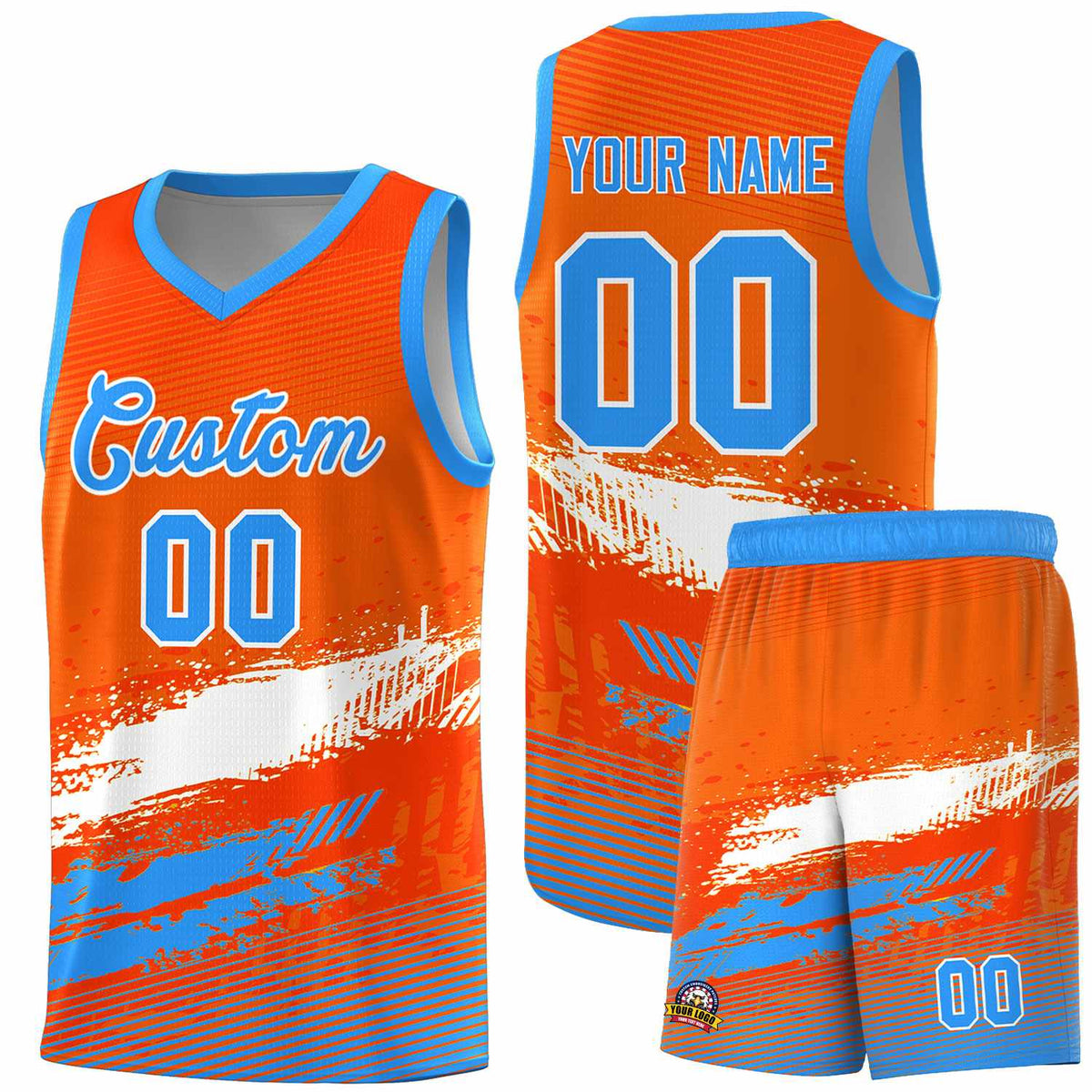 Custom Orange White and Powder Blue Graffiti Pattern Sports Uniform Basketball Jersey|KXKSHOP