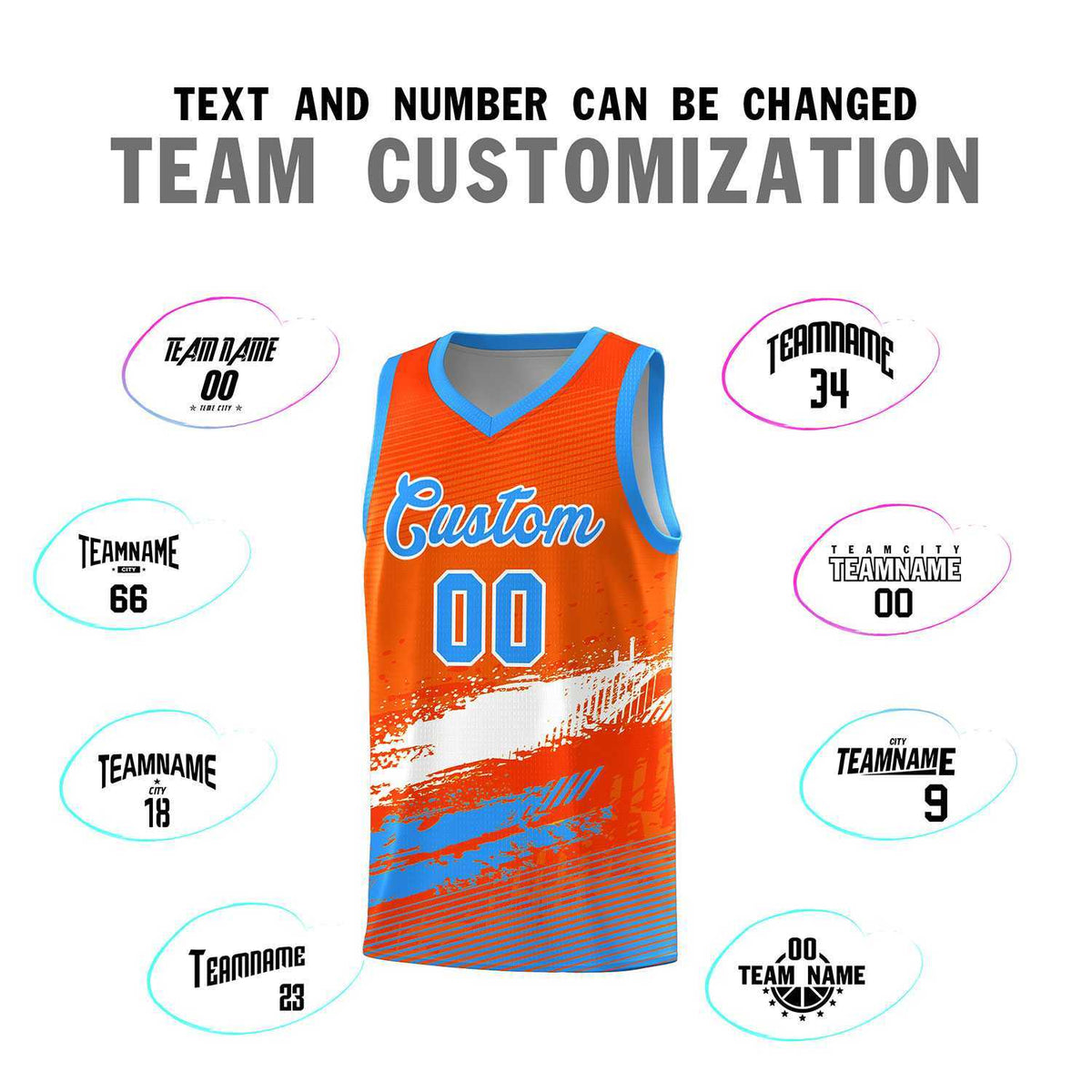 Custom Orange White and Powder Blue Graffiti Pattern Sports Uniform Basketball Jersey|KXKSHOP