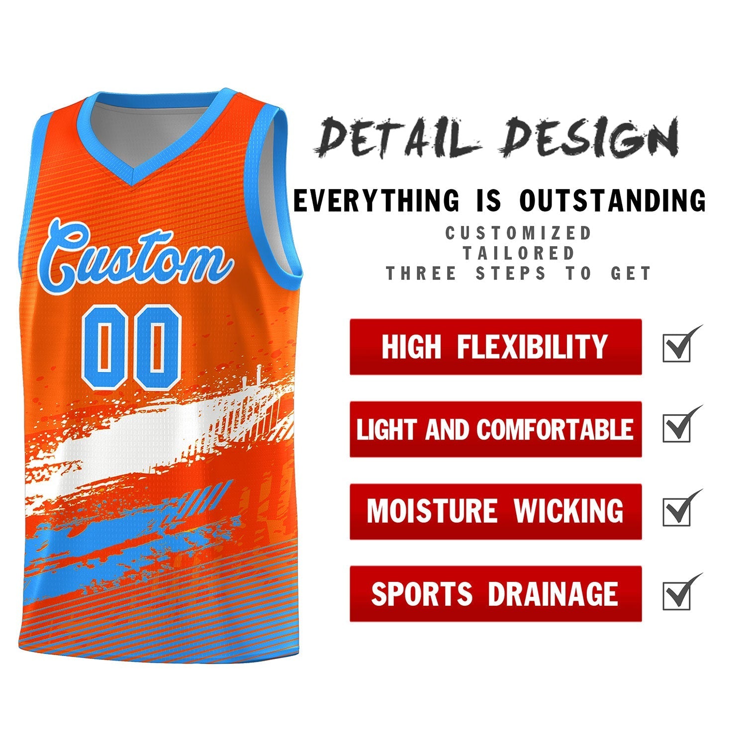 Custom Orange White and Powder Blue Graffiti Pattern Sports Uniform Basketball Jersey|KXKSHOP