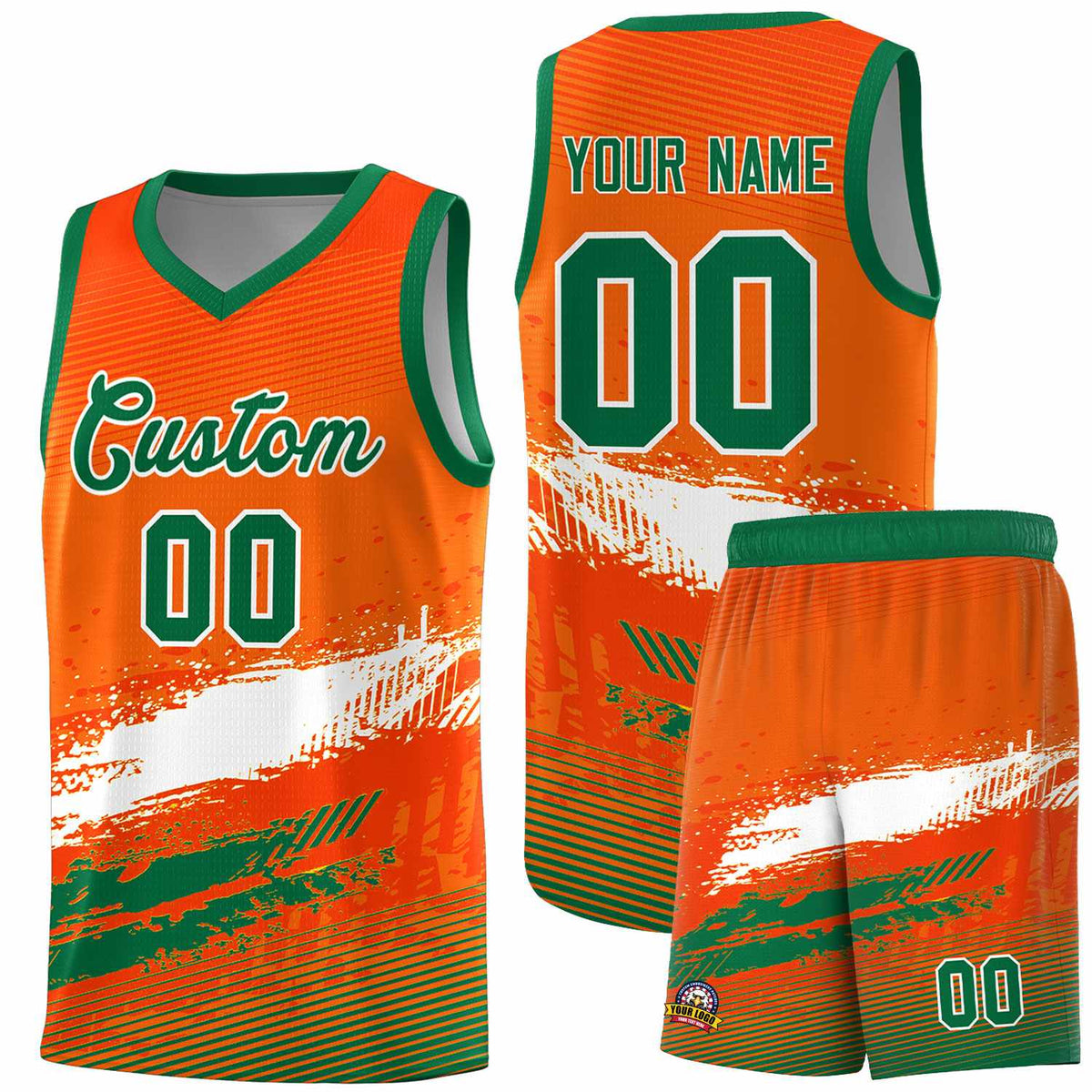 Custom Orange White and Kelly Green Graffiti Pattern Sports Uniform Basketball Jersey|KXKSHOP