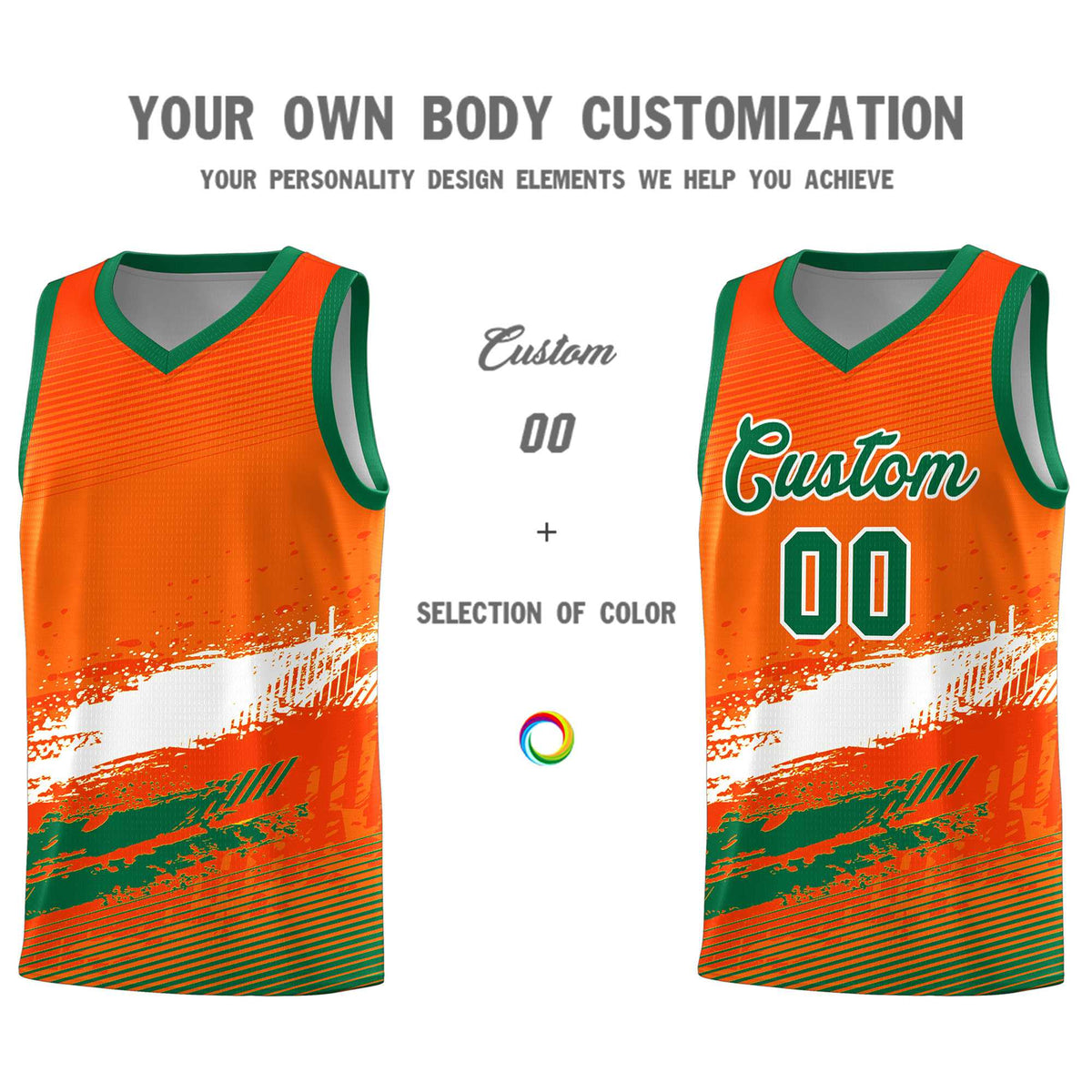 Custom Orange White and Kelly Green Graffiti Pattern Sports Uniform Basketball Jersey|KXKSHOP