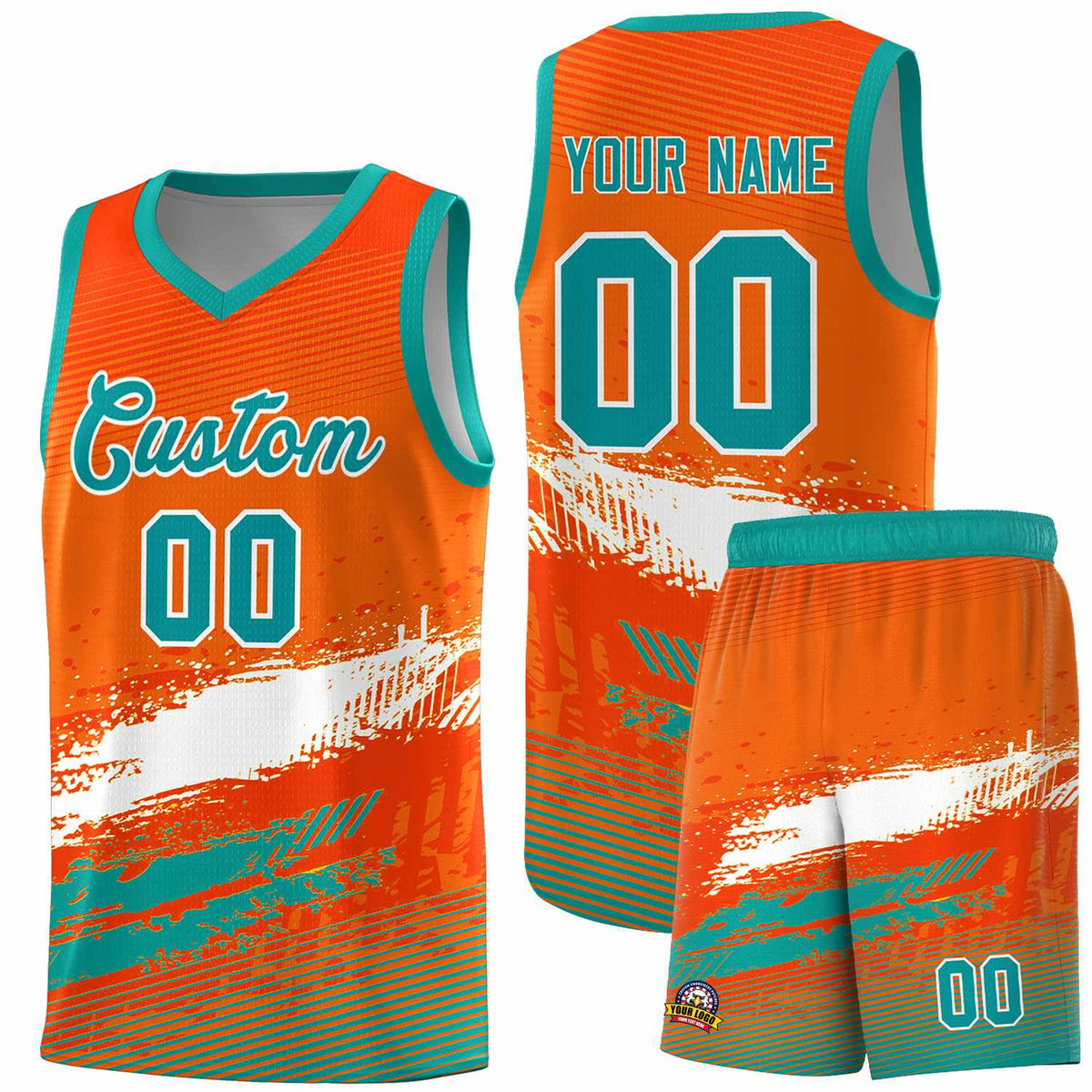 Custom Orange White and Aqua Graffiti Pattern Sports Uniform Basketball Jersey|KXKSHOP