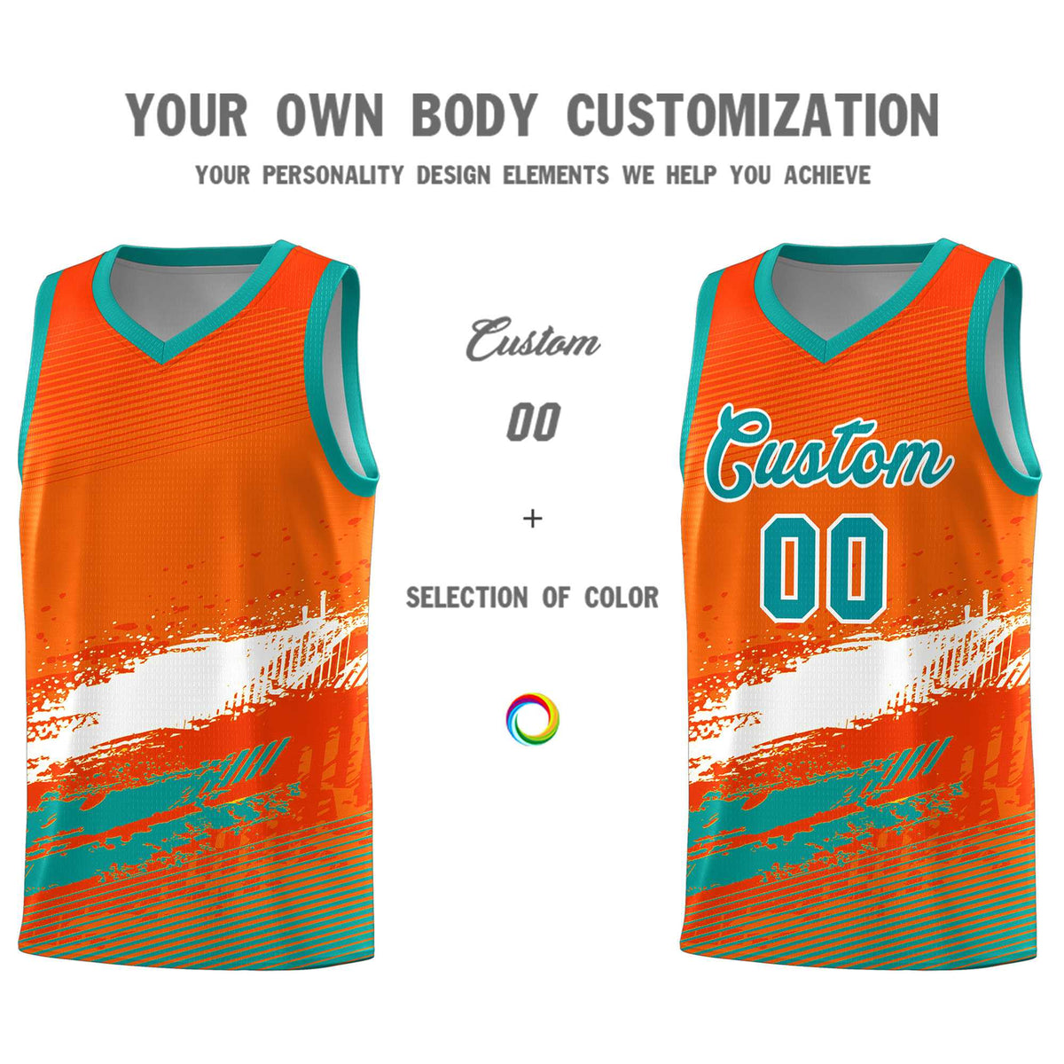 Custom Orange White and Aqua Graffiti Pattern Sports Uniform Basketball Jersey|KXKSHOP