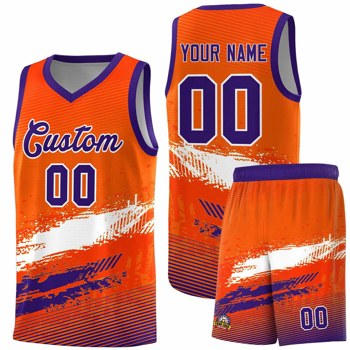 Custom Orange White and Purple Graffiti Pattern Sports Uniform Basketball Jersey|KXKSHOP