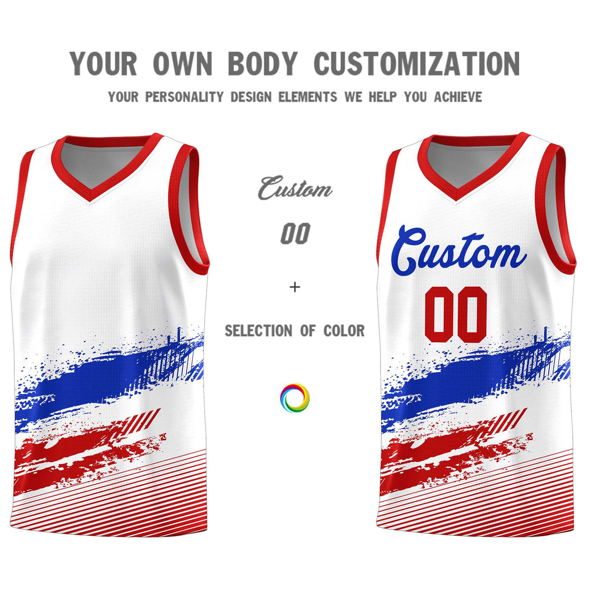 Custom White Royal and Red Graffiti Pattern Sports Uniform Basketball Jersey|KXKSHOP