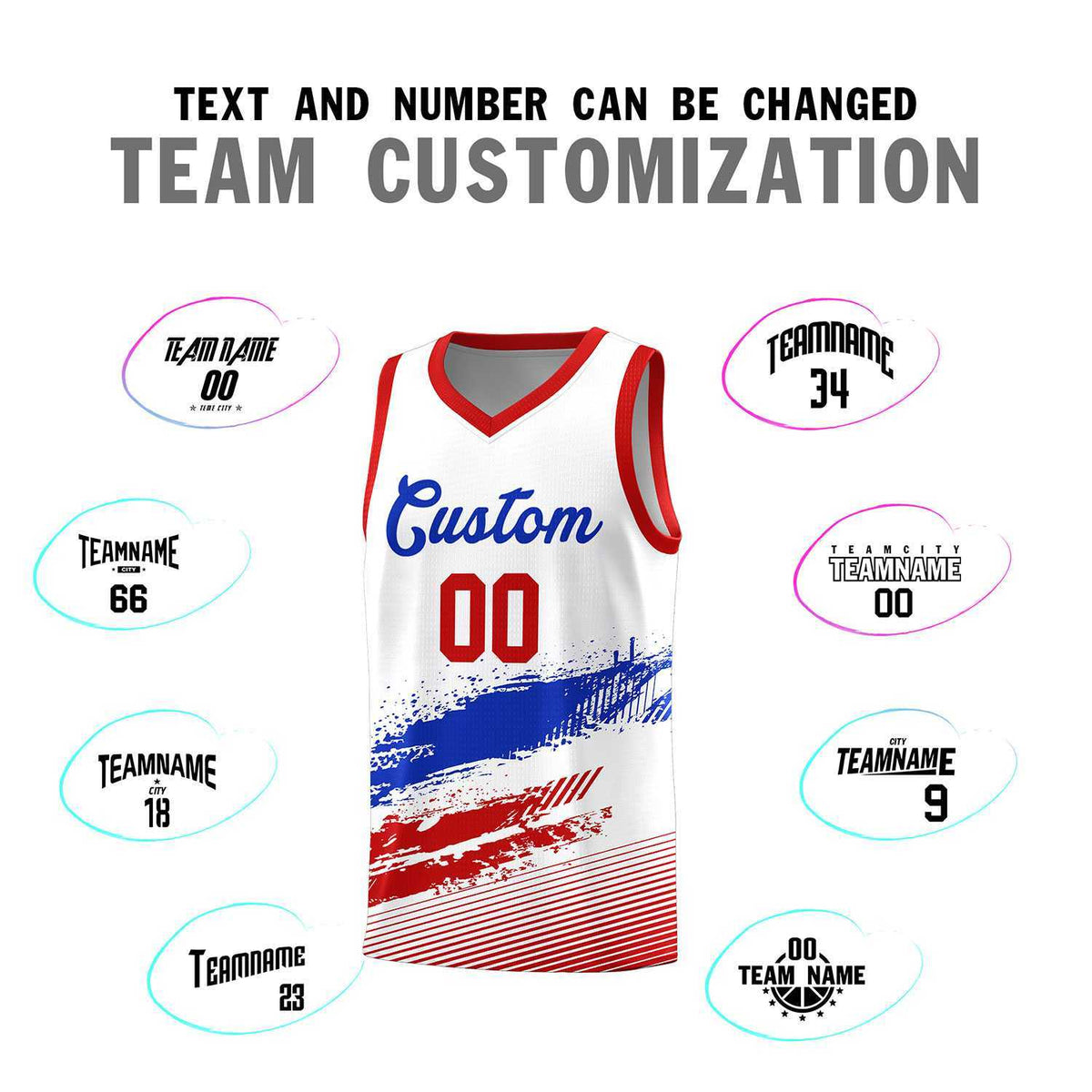 Custom White Royal and Red Graffiti Pattern Sports Uniform Basketball Jersey|KXKSHOP