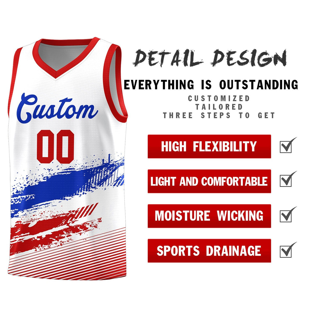 Custom White Royal and Red Graffiti Pattern Sports Uniform Basketball Jersey|KXKSHOP