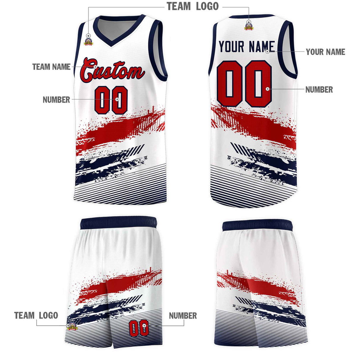 Custom White Red and Navy Graffiti Pattern Sports Uniform Basketball Jersey|KXKSHOP