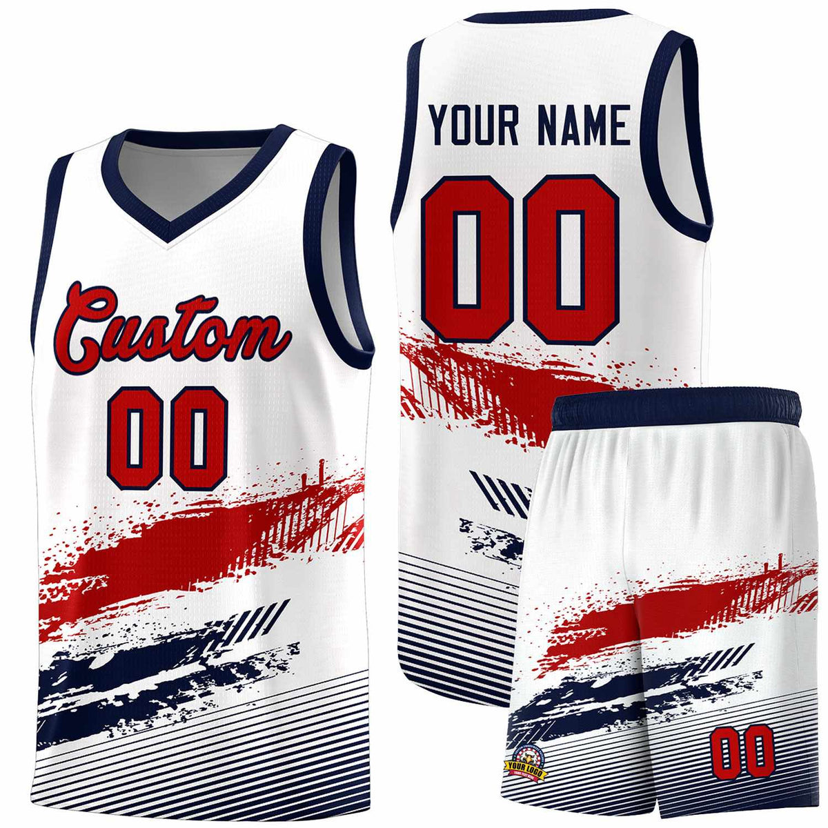 Custom White Red and Navy Graffiti Pattern Sports Uniform Basketball Jersey|KXKSHOP