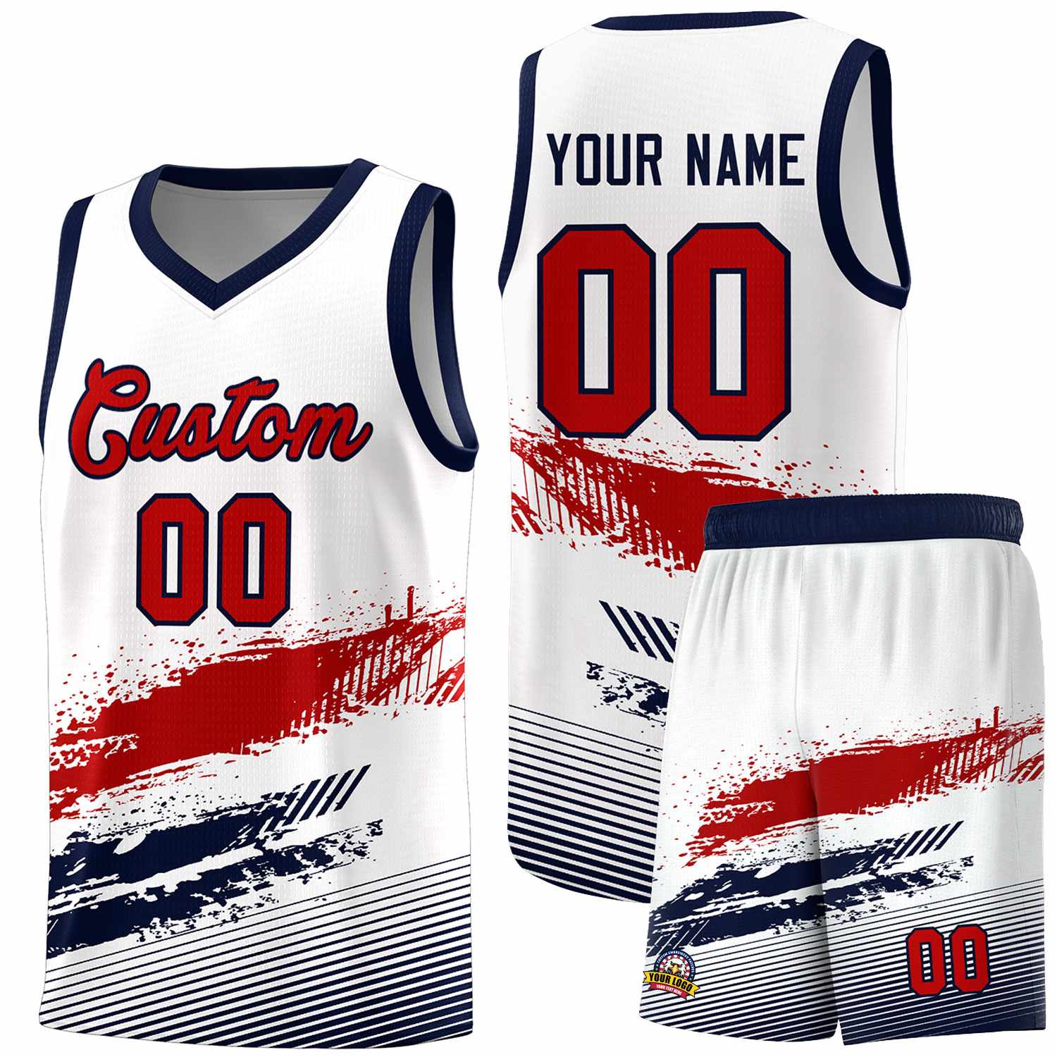 Custom White Red and Navy Graffiti Pattern Sports Uniform Basketball Jersey|KXKSHOP
