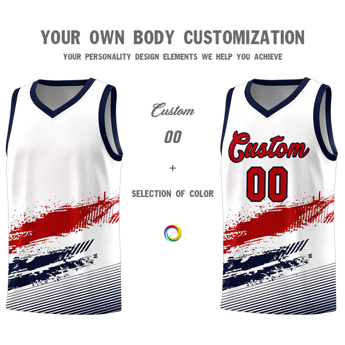 Custom White Red and Navy Graffiti Pattern Sports Uniform Basketball Jersey|KXKSHOP