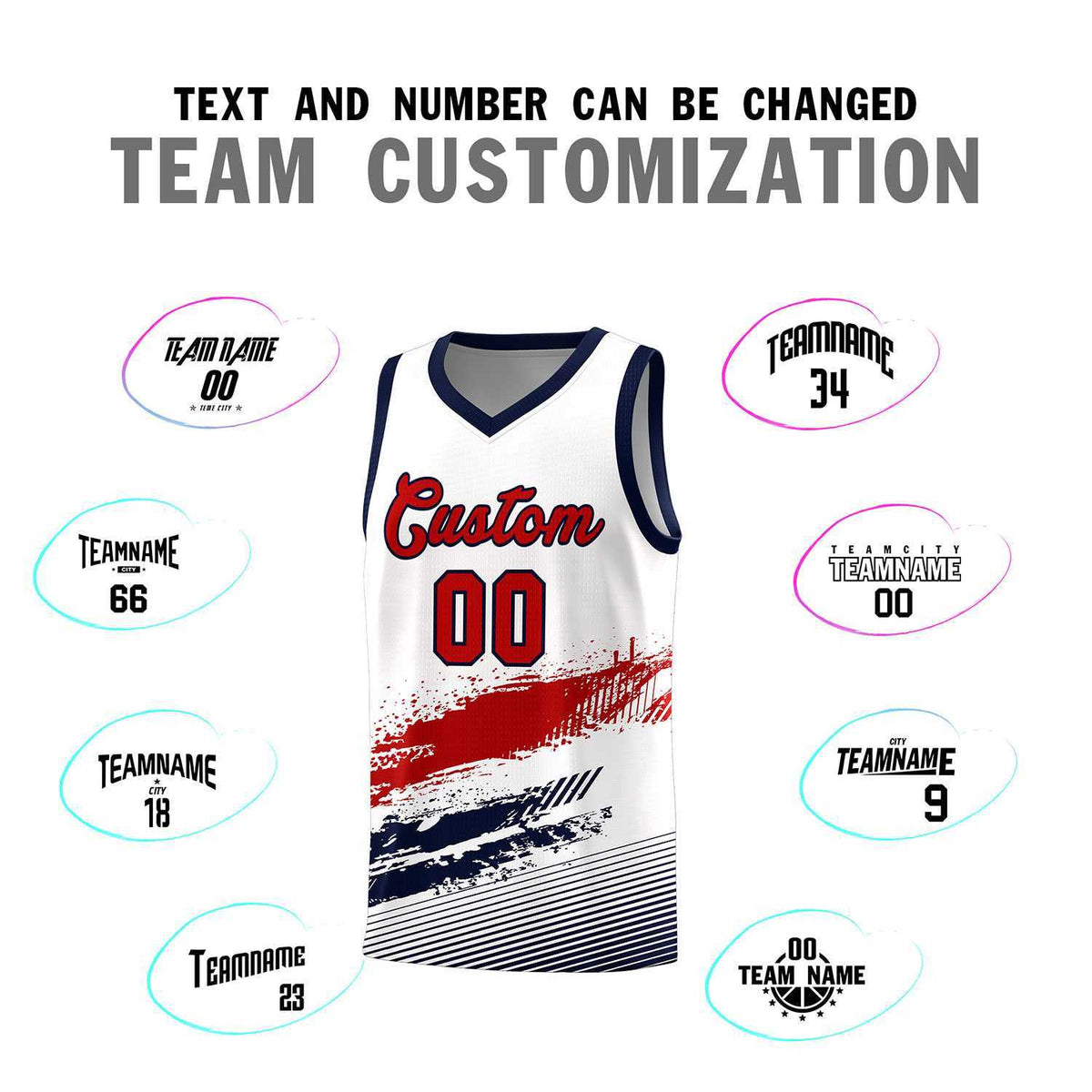 Custom White Red and Navy Graffiti Pattern Sports Uniform Basketball Jersey|KXKSHOP