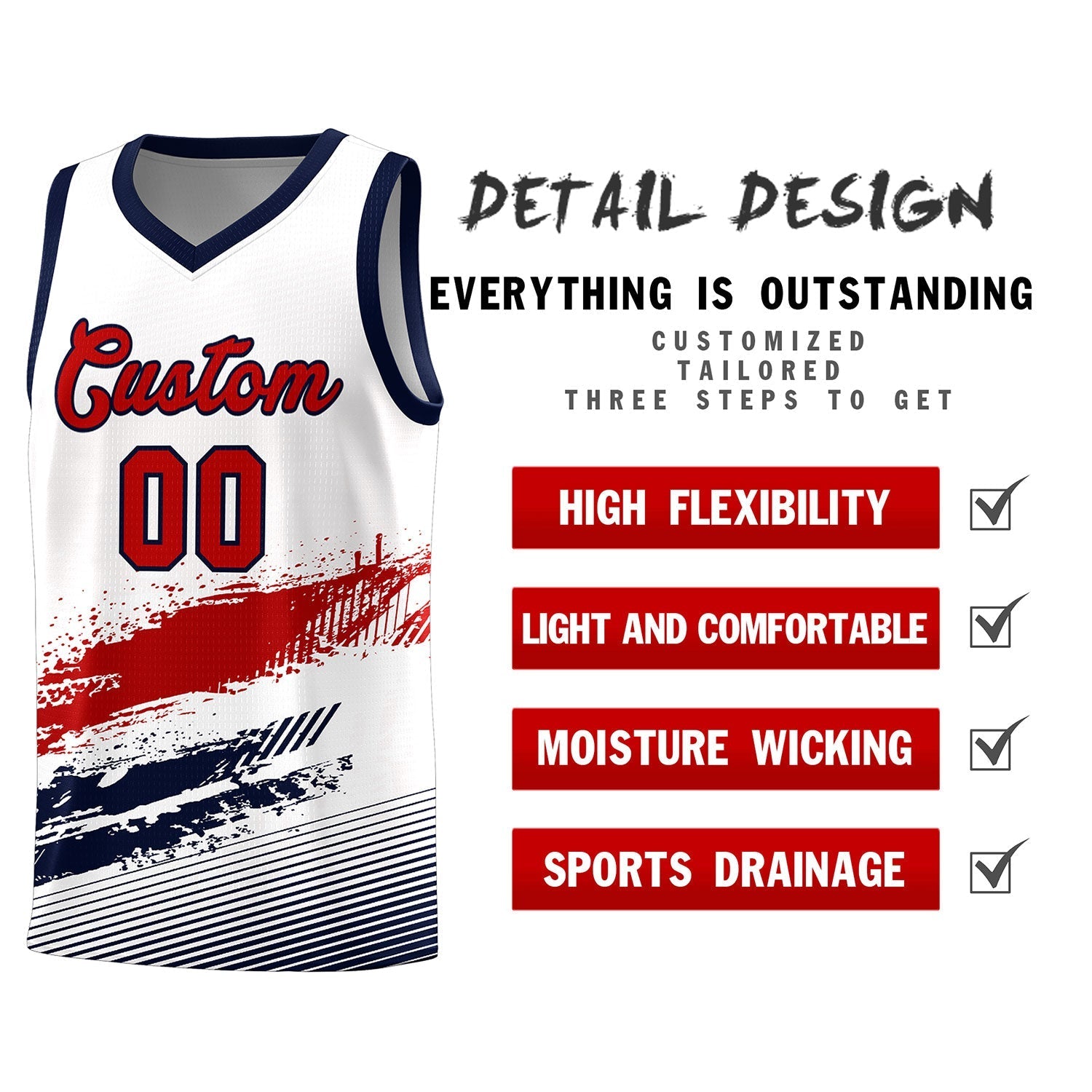 Custom White Red and Navy Graffiti Pattern Sports Uniform Basketball Jersey|KXKSHOP