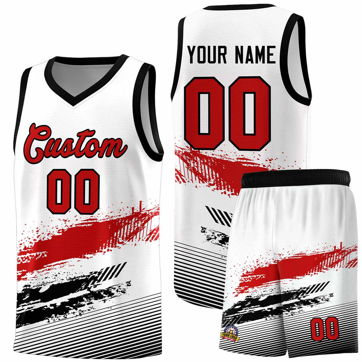 Custom White Red and Black Graffiti Pattern Sports Uniform Basketball Jersey|KXKSHOP