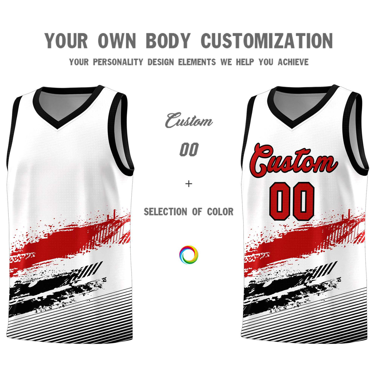 Custom White Red and Black Graffiti Pattern Sports Uniform Basketball Jersey|KXKSHOP