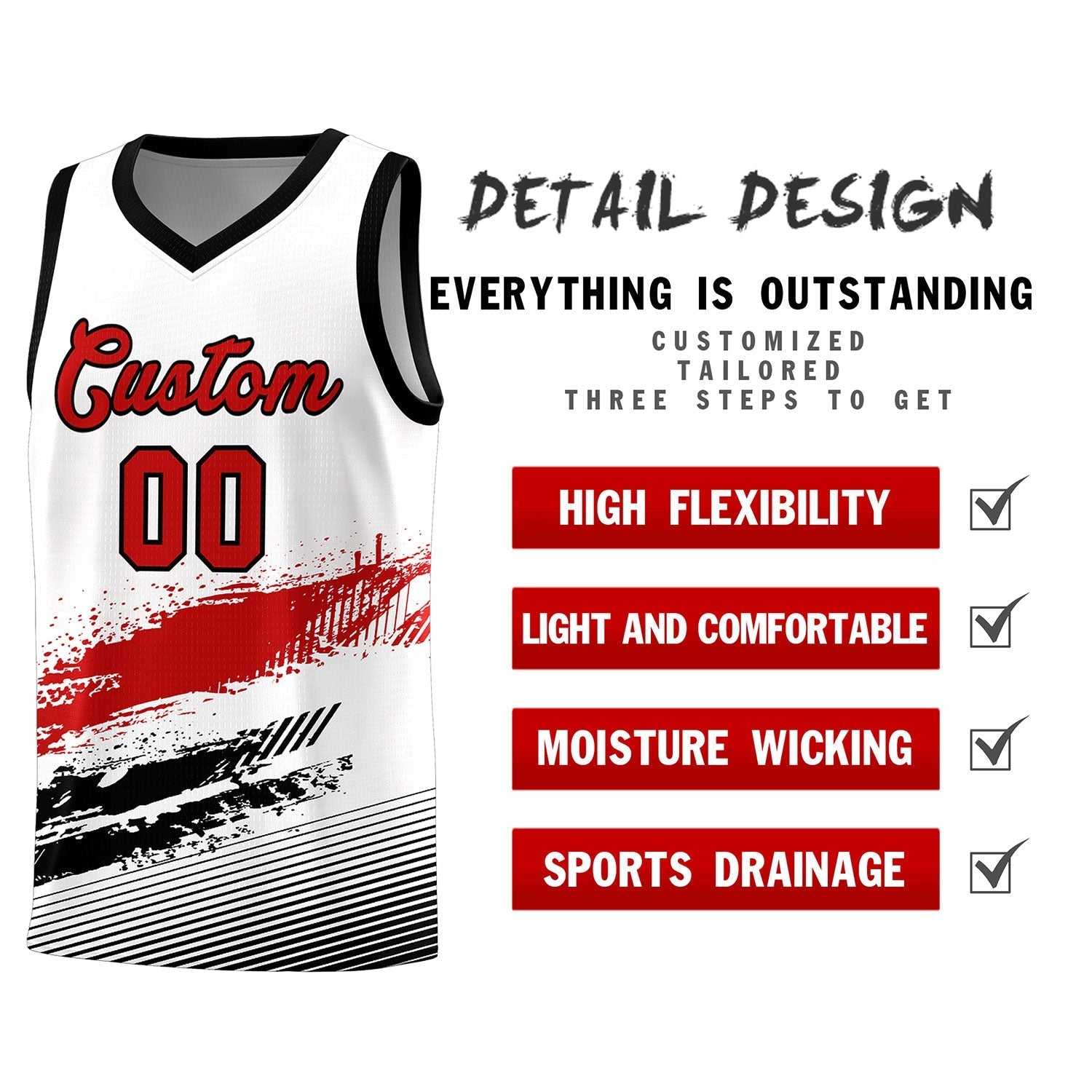 Custom White Red and Black Graffiti Pattern Sports Uniform Basketball Jersey|KXKSHOP