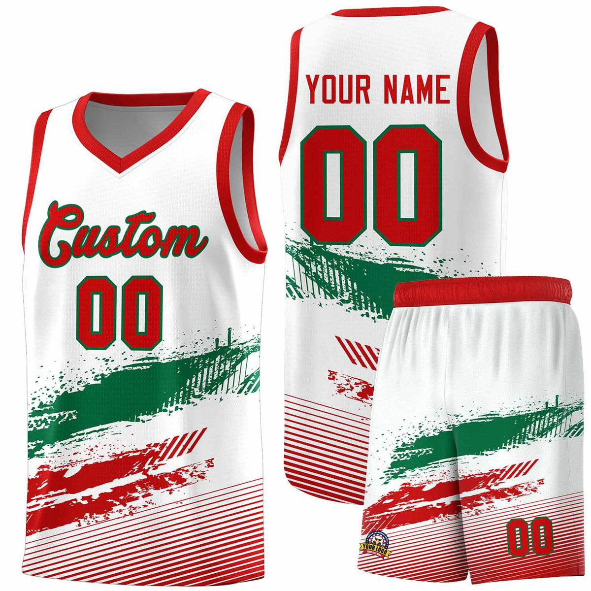 Custom White Kelly Green and Red Graffiti Pattern Sports Uniform Basketball Jersey|KXKSHOP