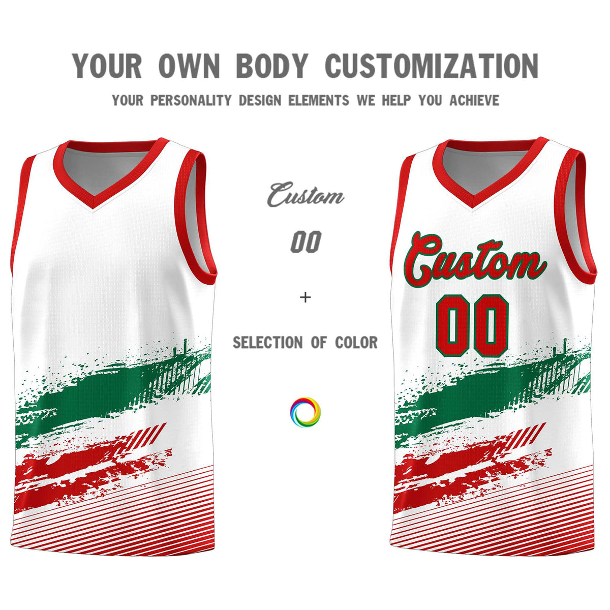 Custom White Kelly Green and Red Graffiti Pattern Sports Uniform Basketball Jersey|KXKSHOP