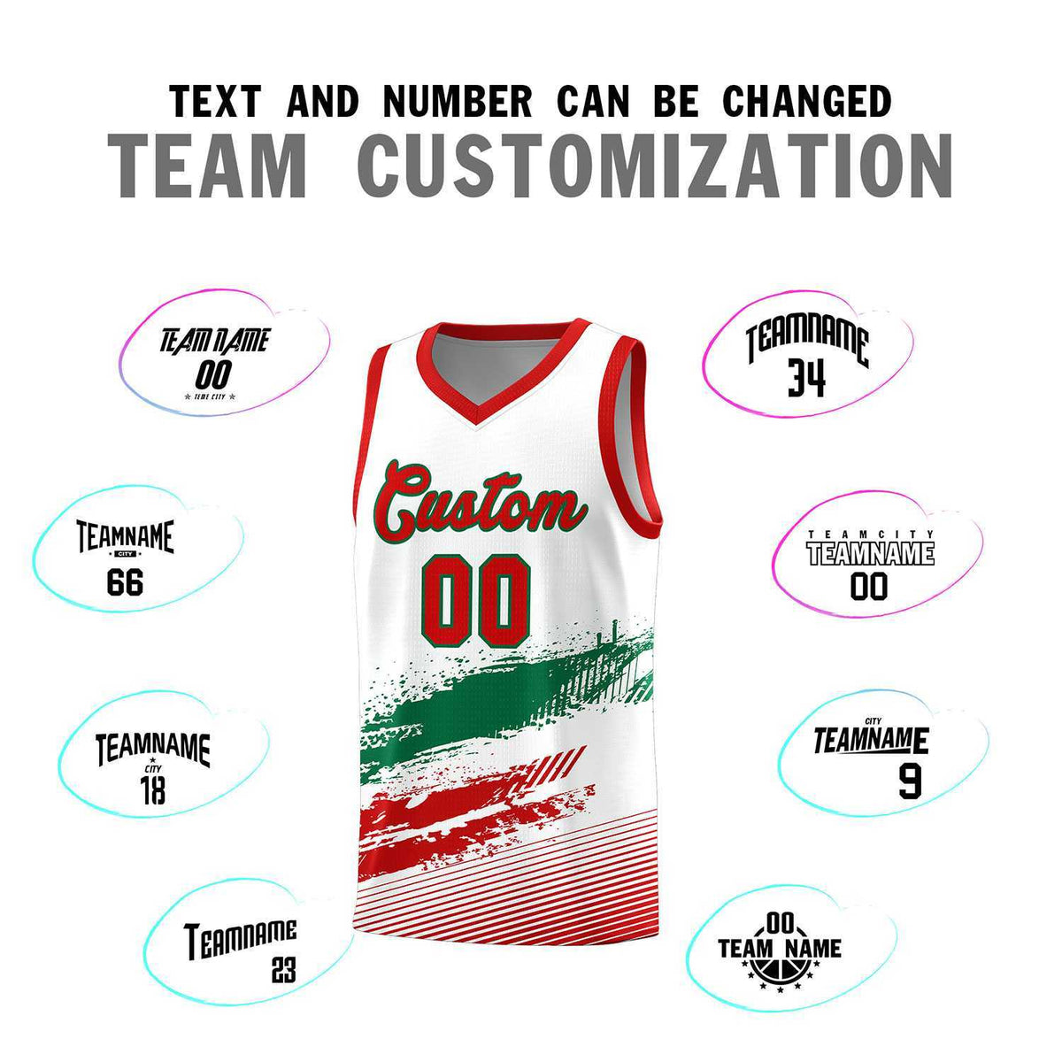 Custom White Kelly Green and Red Graffiti Pattern Sports Uniform Basketball Jersey|KXKSHOP