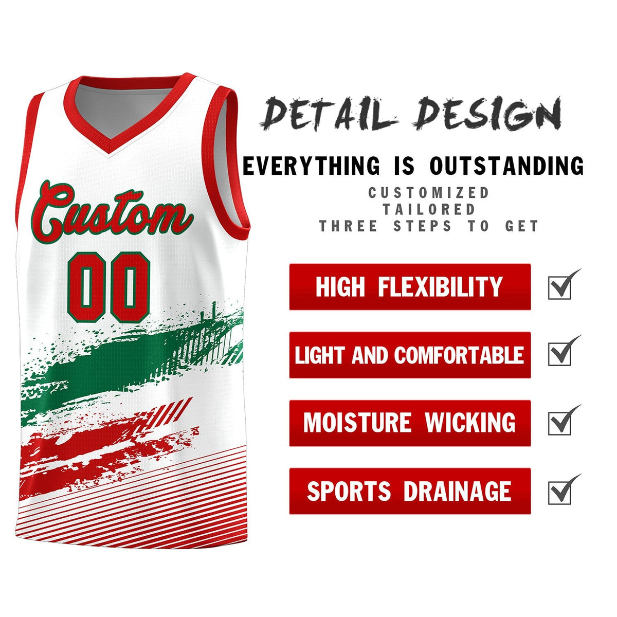 Custom White Kelly Green and Red Graffiti Pattern Sports Uniform Basketball Jersey|KXKSHOP