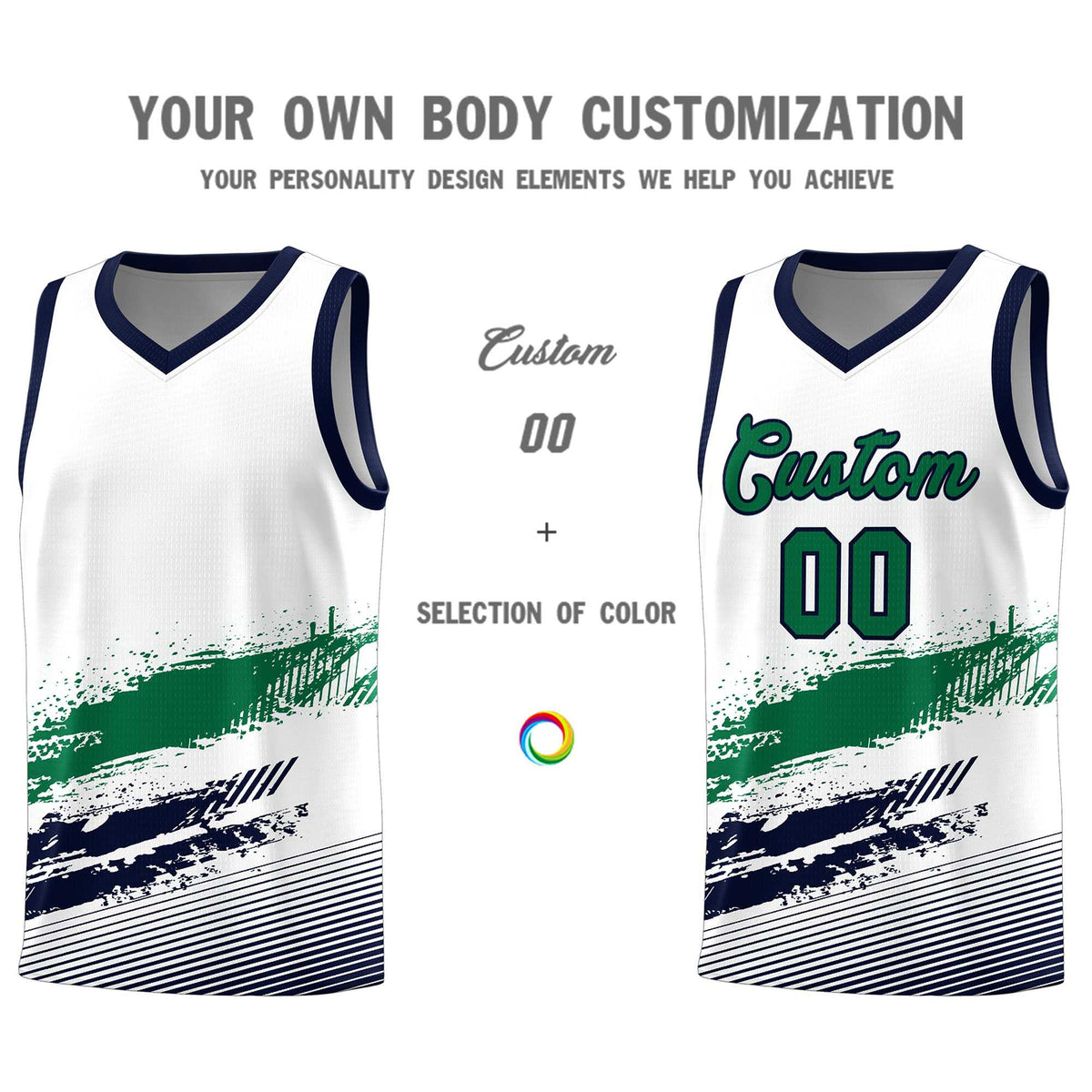 Custom White Kelly Green and Navy Graffiti Pattern Sports Uniform Basketball Jersey|KXKSHOP