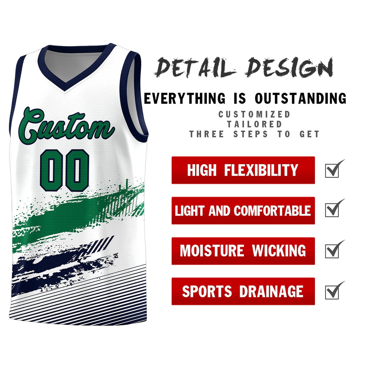 Custom White Kelly Green and Navy Graffiti Pattern Sports Uniform Basketball Jersey|KXKSHOP