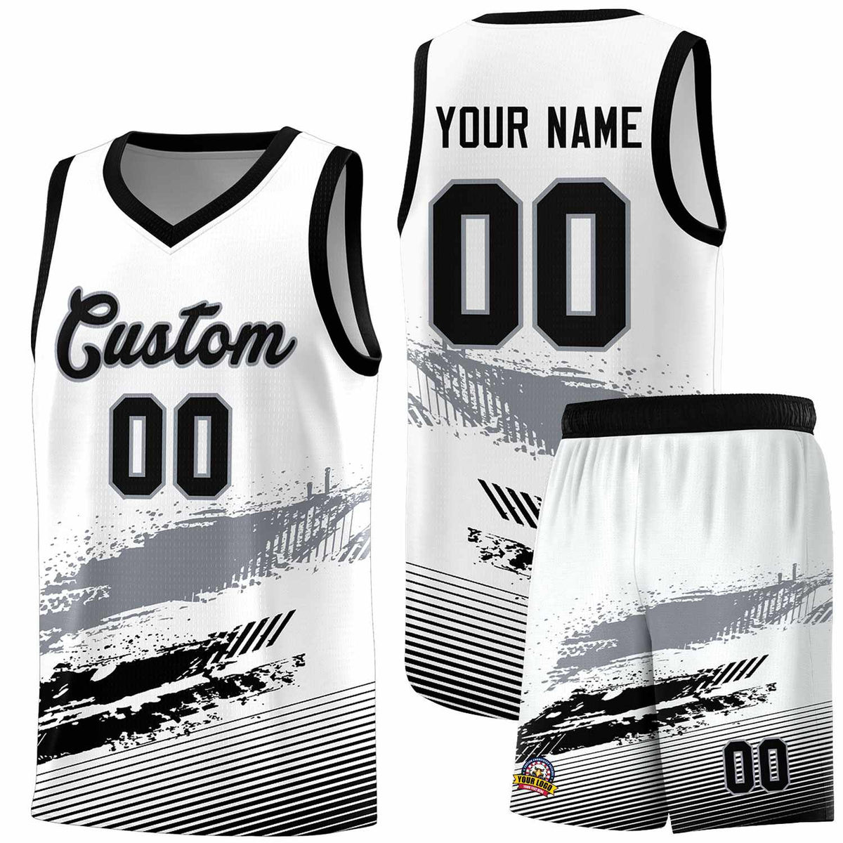 Custom White Gray and Black Graffiti Pattern Sports Uniform Basketball Jersey|KXKSHOP