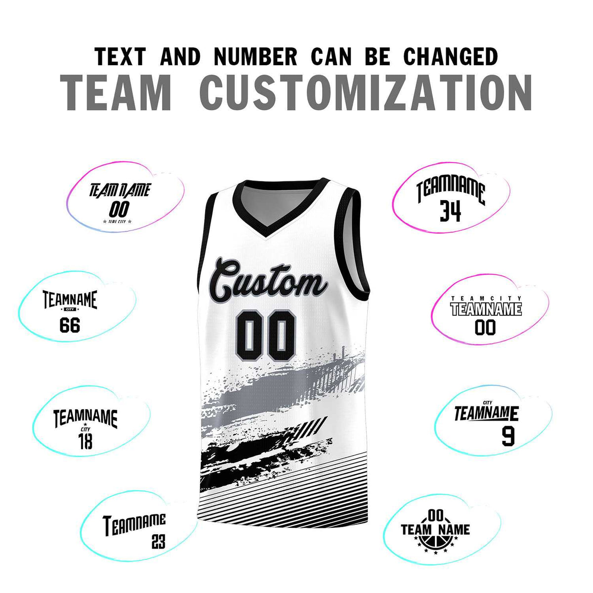 Custom White Gray and Black Graffiti Pattern Sports Uniform Basketball Jersey|KXKSHOP