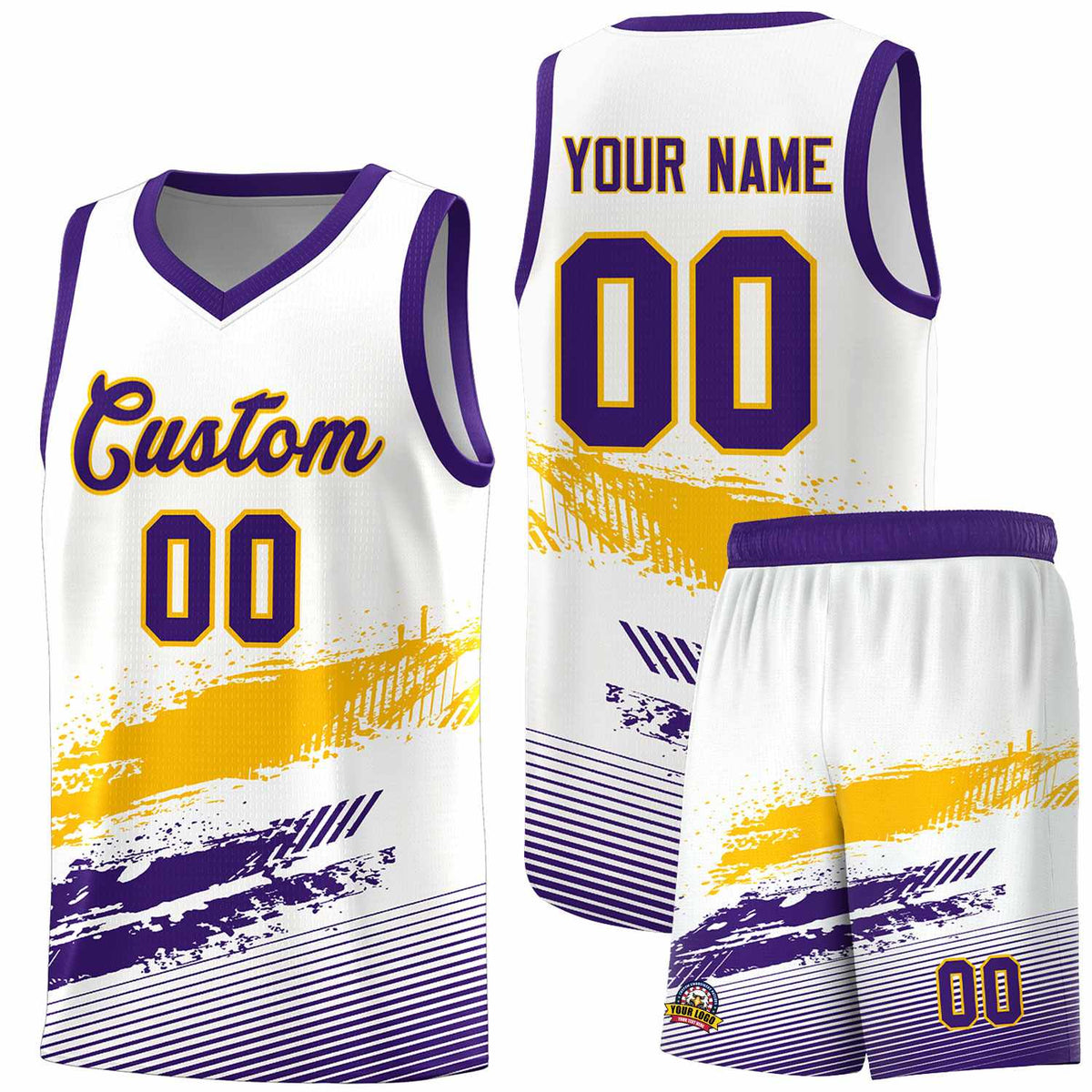 Custom White Yellow and Purple Graffiti Pattern Sports Uniform Basketball Jersey|KXKSHOP