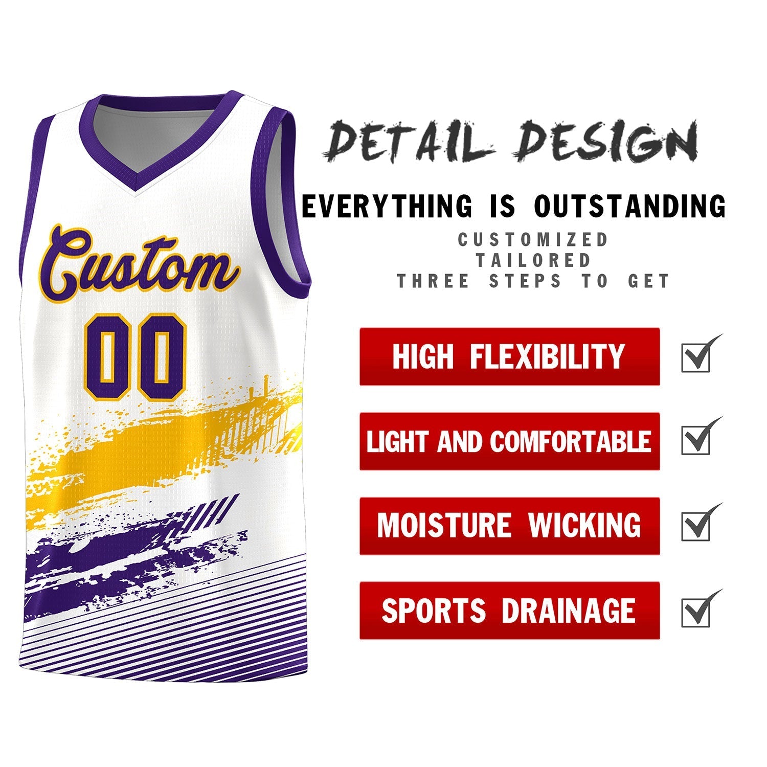 Custom White Yellow and Purple Graffiti Pattern Sports Uniform Basketball Jersey|KXKSHOP
