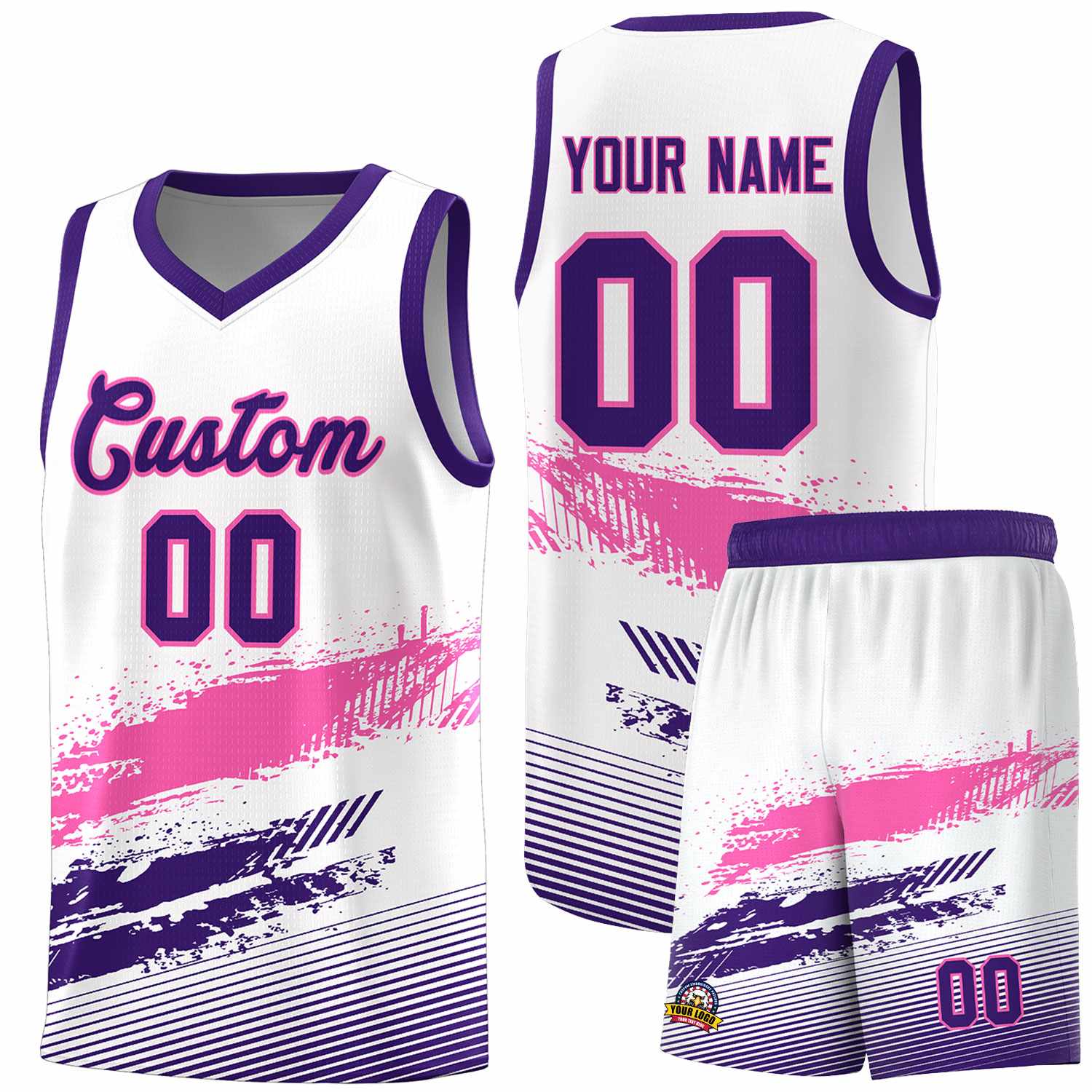 Custom White Pink and Purple Graffiti Pattern Sports Uniform Basketball Jersey|KXKSHOP