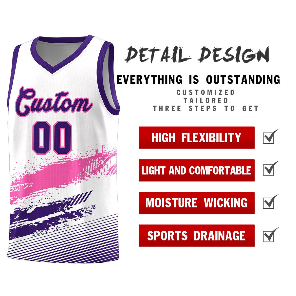 Custom White Pink and Purple Graffiti Pattern Sports Uniform Basketball Jersey|KXKSHOP