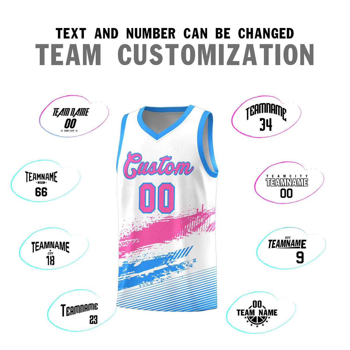 Custom White Pink and Powder Blue Graffiti Pattern Sports Uniform Basketball Jersey|KXKSHOP