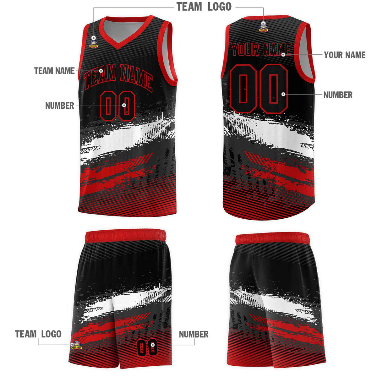 Custom Black White and Red Graffiti Pattern Sports Uniform Basketball Jersey|KXKSHOP