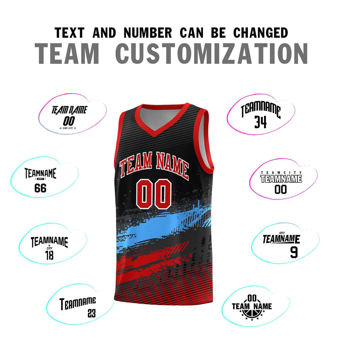Custom Black Powder Blue and Red Graffiti Pattern Sports Uniform Basketball Jersey|KXKSHOP