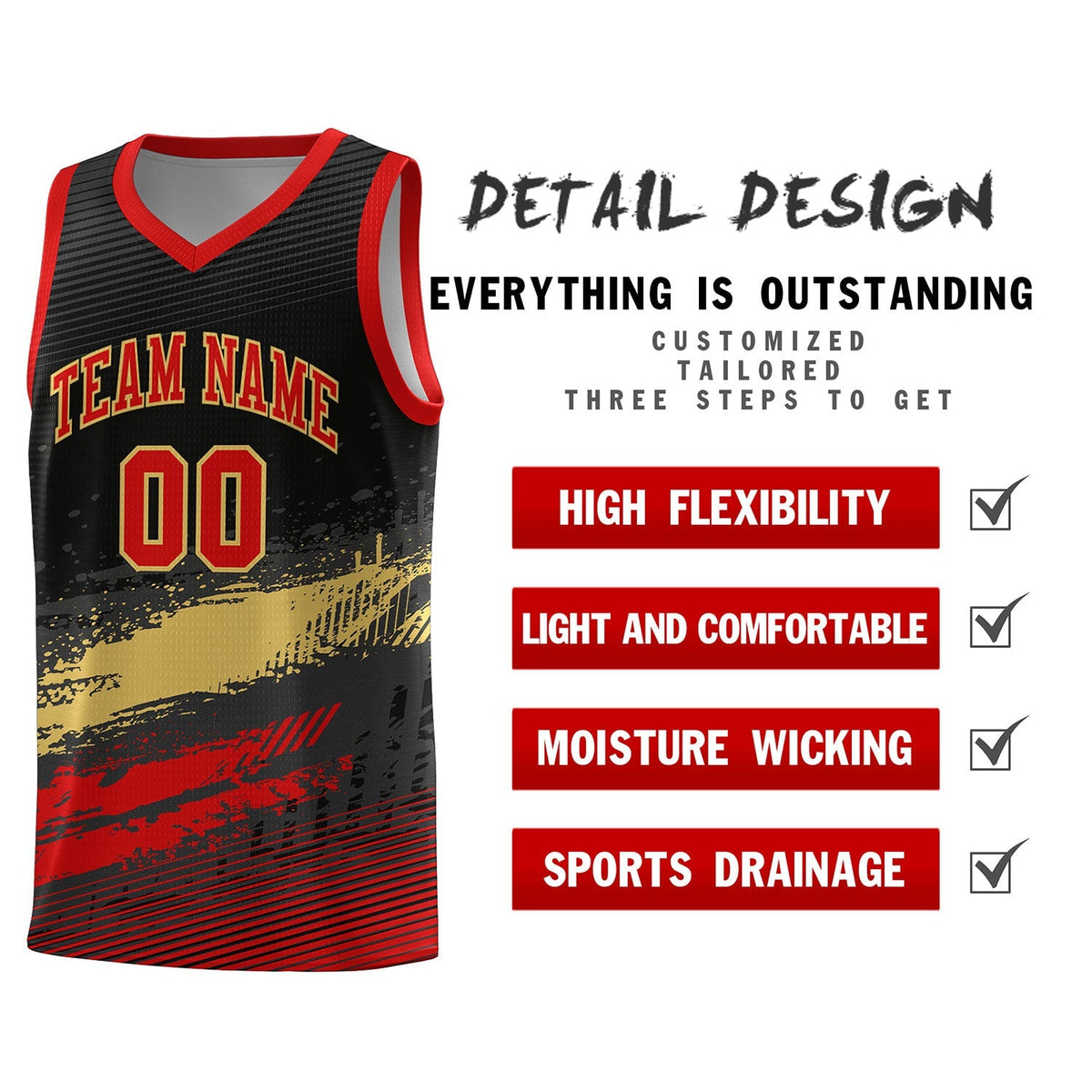 Custom Black Khaki and Red Graffiti Pattern Sports Uniform Basketball Jersey|KXKSHOP