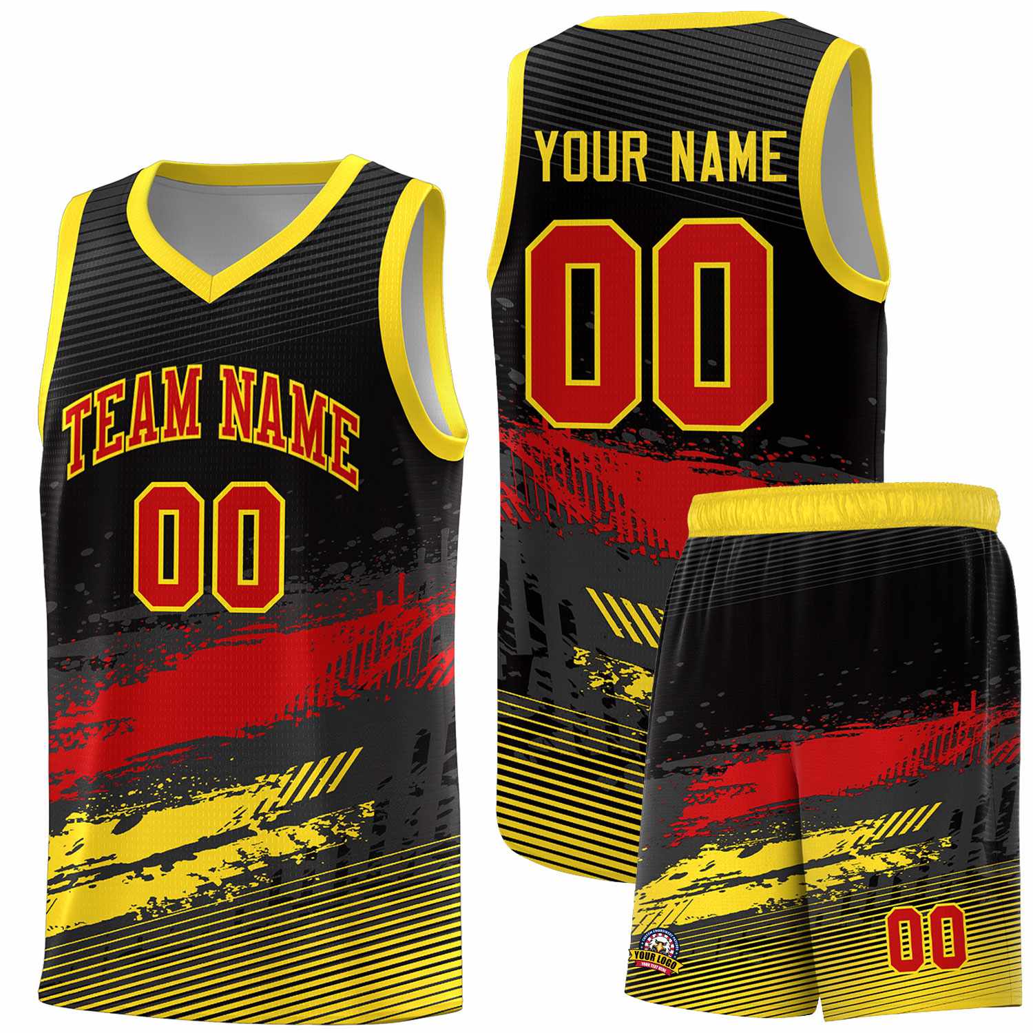 Custom Black Red and Gold Graffiti Pattern Sports Uniform Basketball Jersey|KXKSHOP