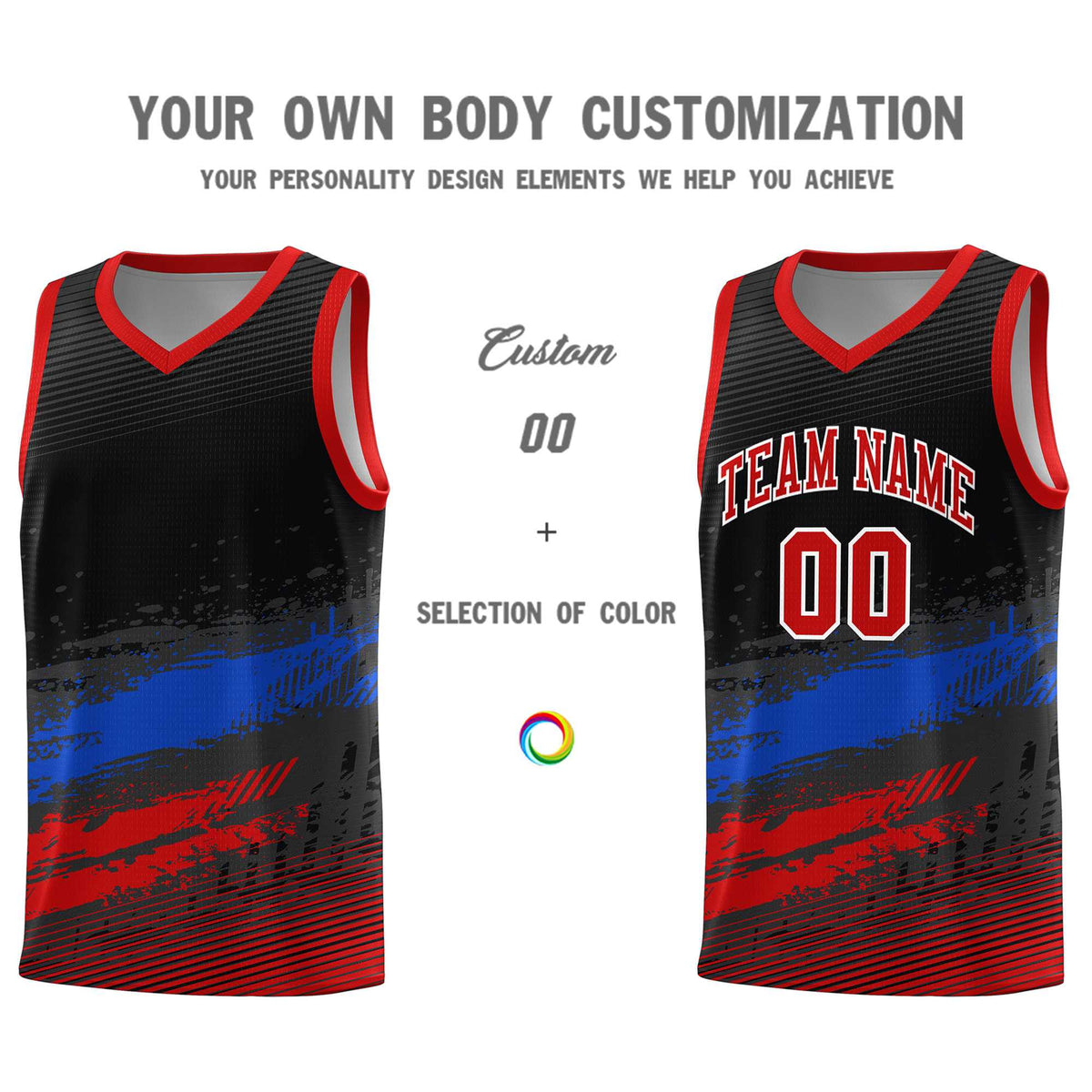 Custom Black Royal and Red Graffiti Pattern Sports Uniform Basketball Jersey|KXKSHOP