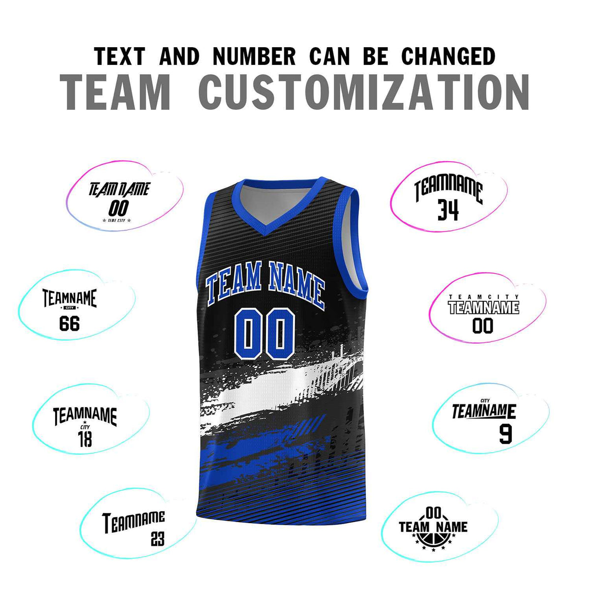 Custom Black White and Royal Graffiti Pattern Sports Uniform Basketball Jersey|KXKSHOP