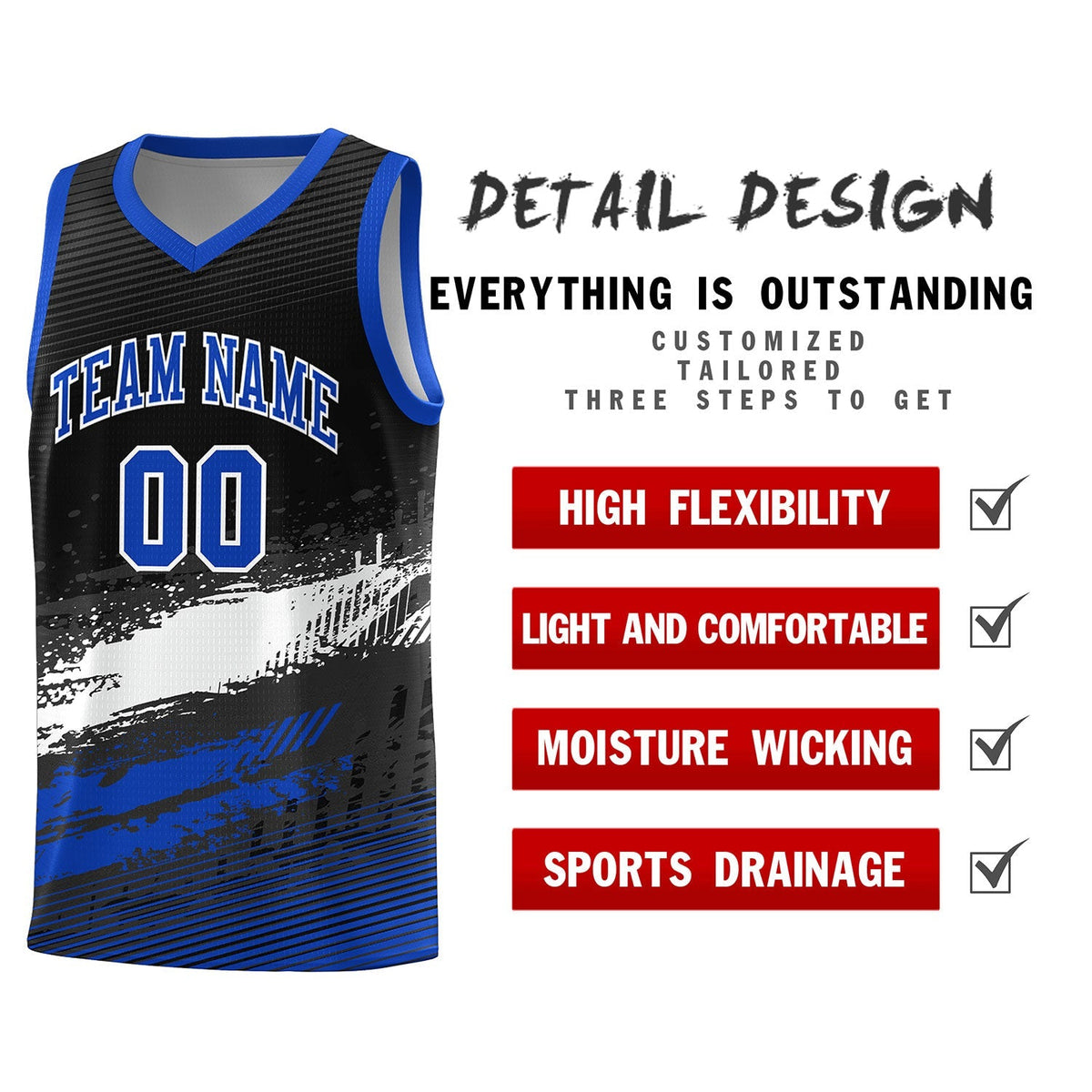 Custom Black White and Royal Graffiti Pattern Sports Uniform Basketball Jersey|KXKSHOP