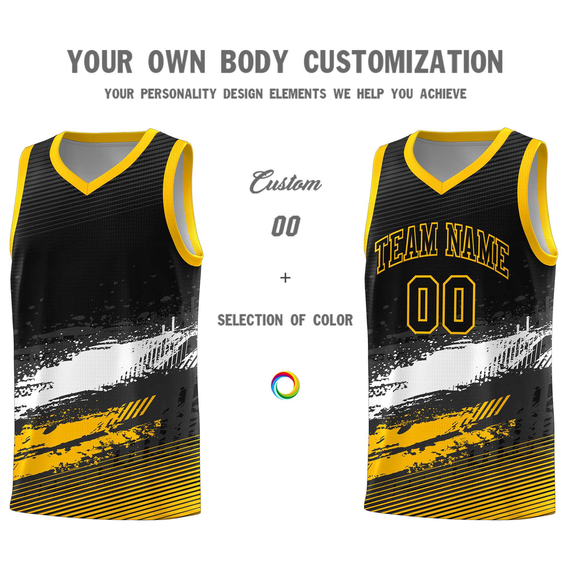 Custom Black White and Yellow Graffiti Pattern Sports Uniform Basketball Jersey|KXKSHOP