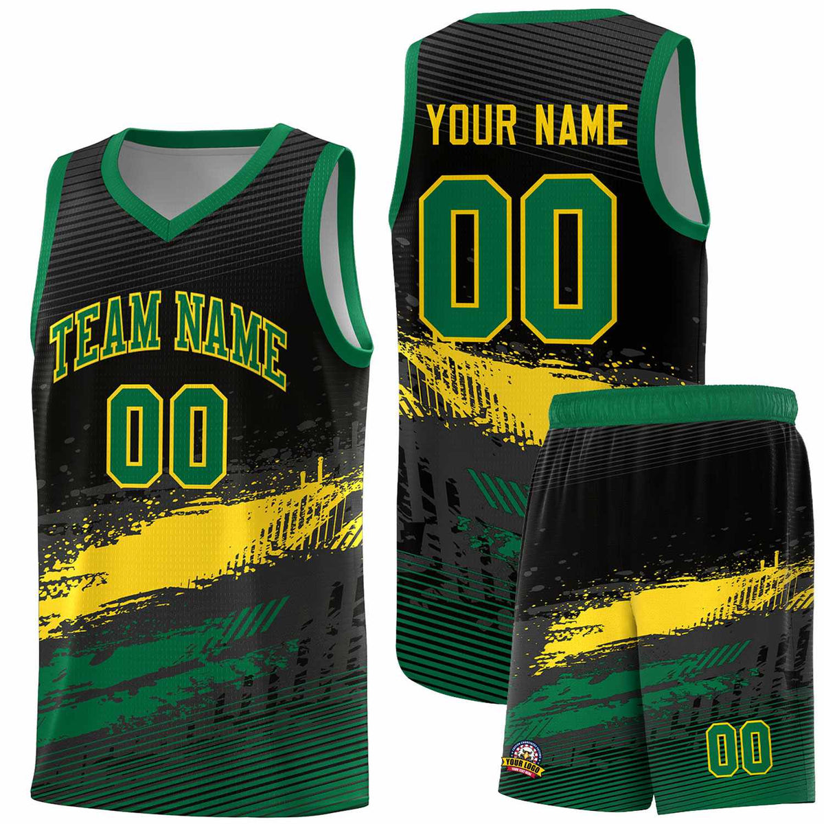 Custom Black Yellow and Kelly Green Graffiti Pattern Sports Uniform Basketball Jersey|KXKSHOP