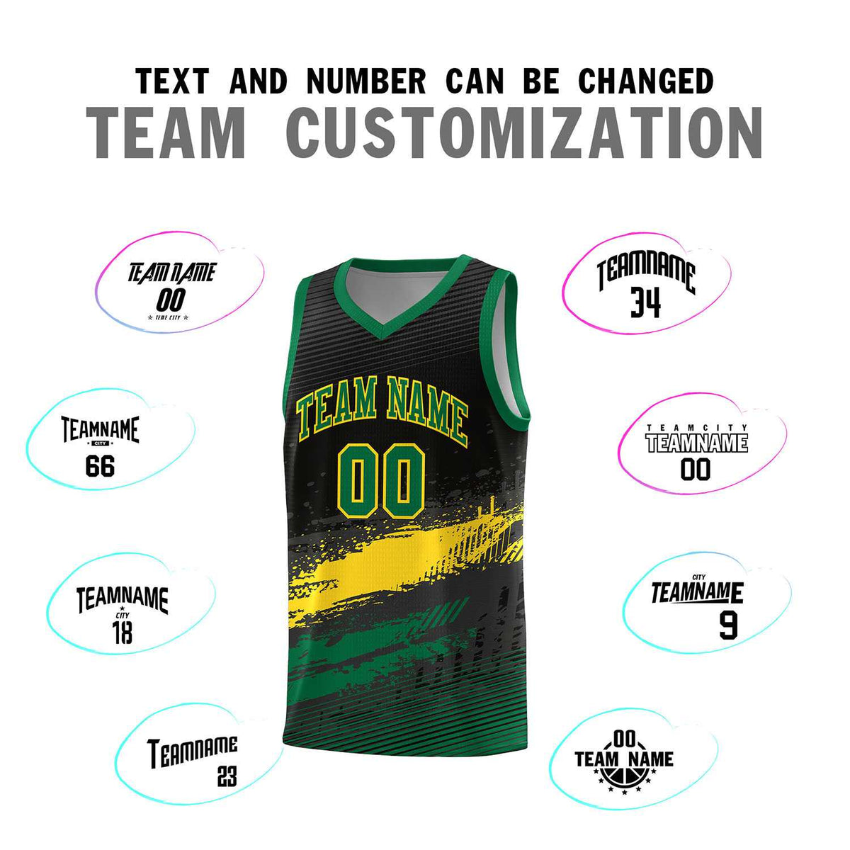 Custom Black Yellow and Kelly Green Graffiti Pattern Sports Uniform Basketball Jersey|KXKSHOP