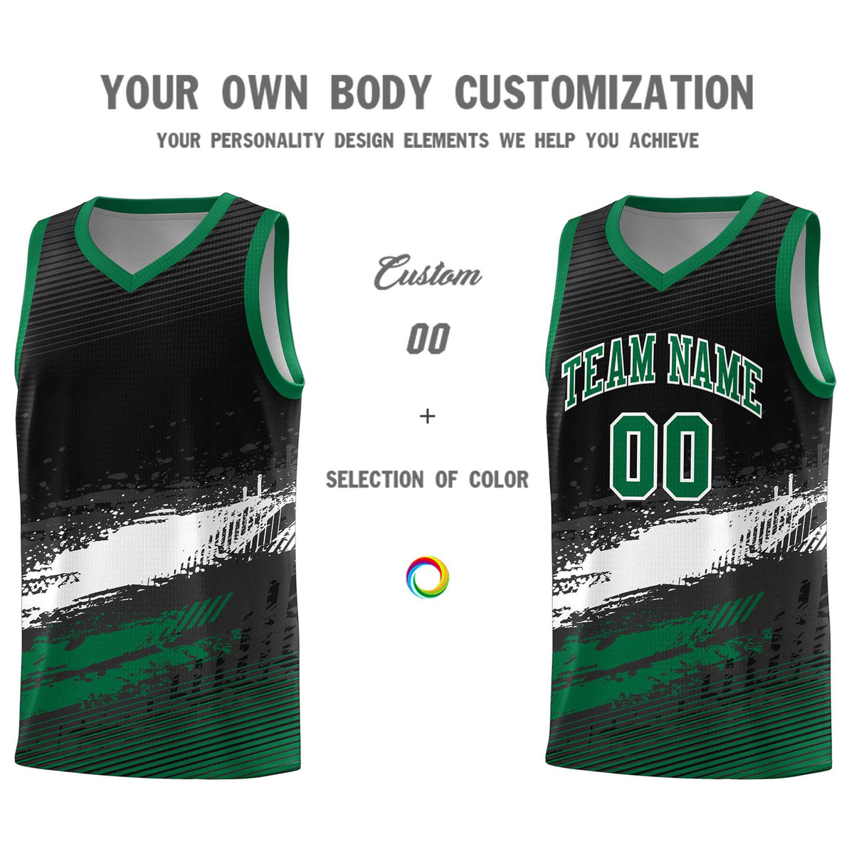 Custom Black White and Kelly Green Graffiti Pattern Sports Uniform Basketball Jersey|KXKSHOP