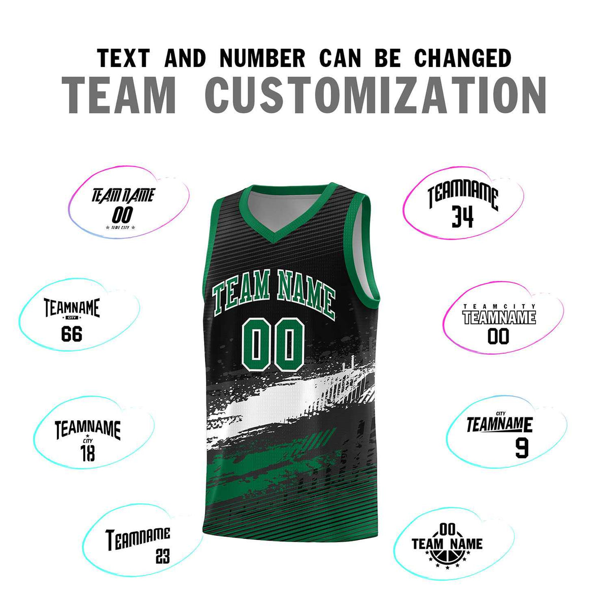 Custom Black White and Kelly Green Graffiti Pattern Sports Uniform Basketball Jersey|KXKSHOP