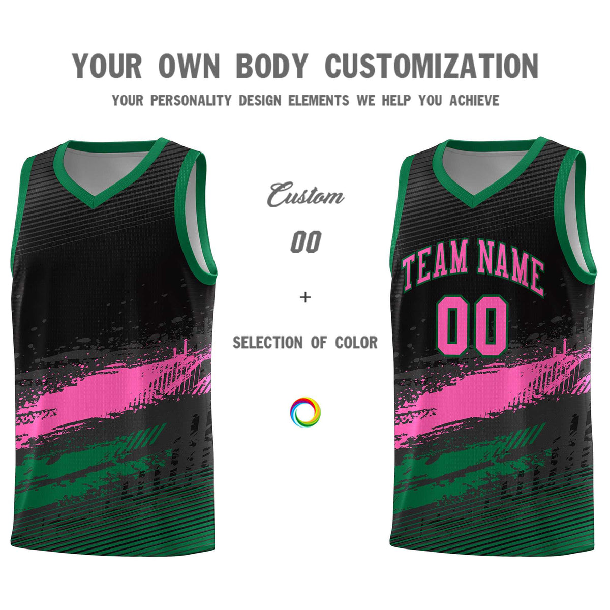 Custom Black Pink and Kelly Green Graffiti Pattern Sports Uniform Basketball Jersey|KXKSHOP