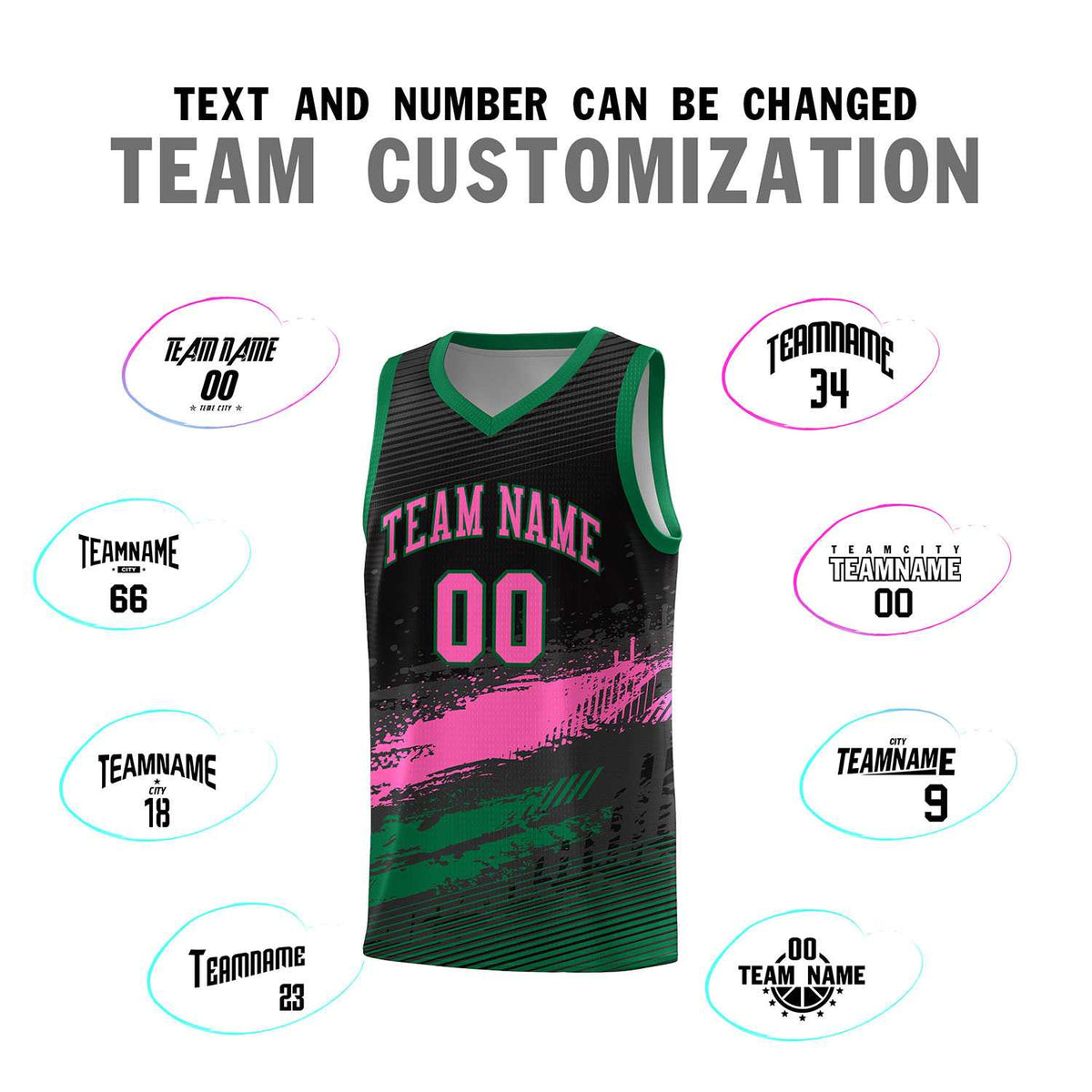 Custom Black Pink and Kelly Green Graffiti Pattern Sports Uniform Basketball Jersey|KXKSHOP