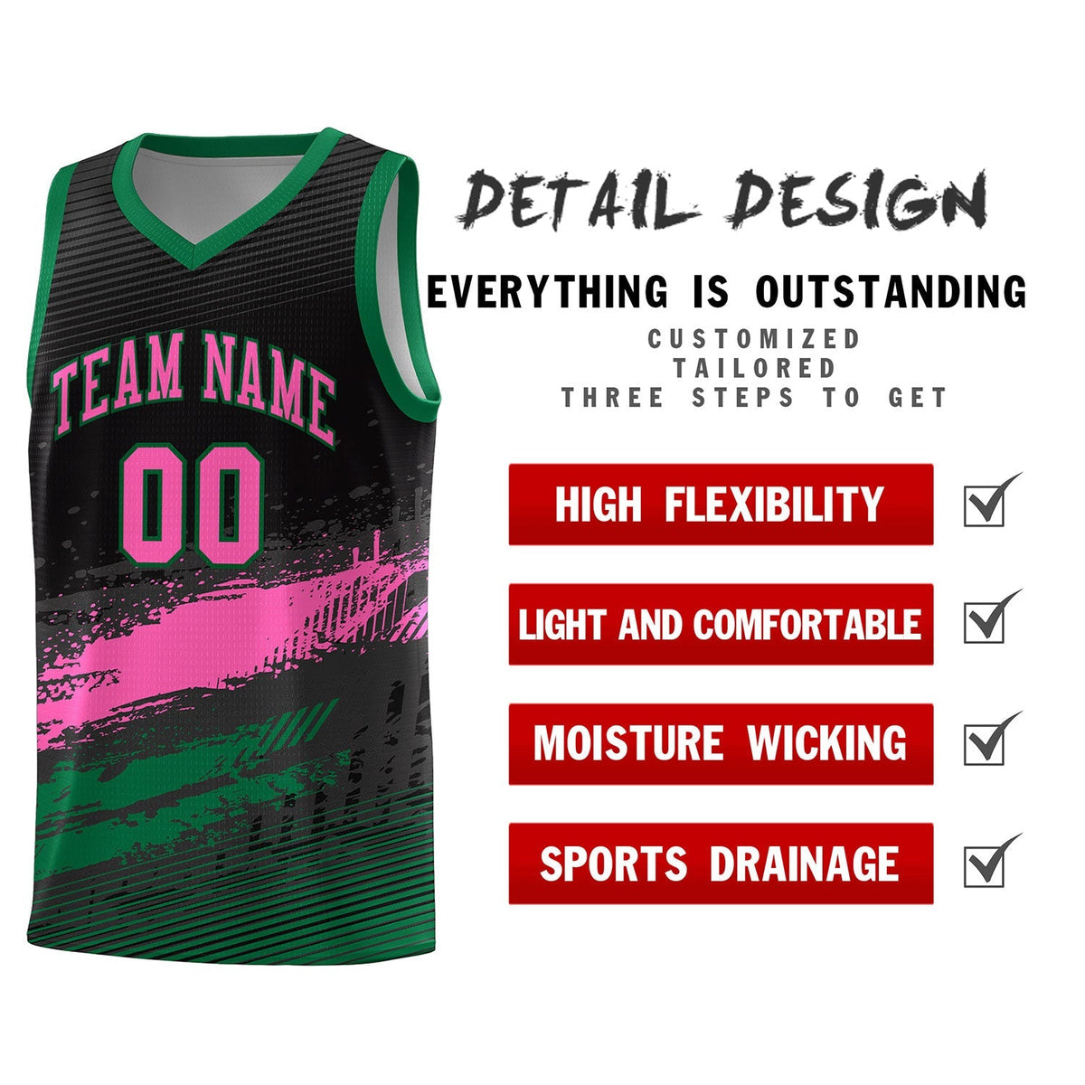 Custom Black Pink and Kelly Green Graffiti Pattern Sports Uniform Basketball Jersey|KXKSHOP