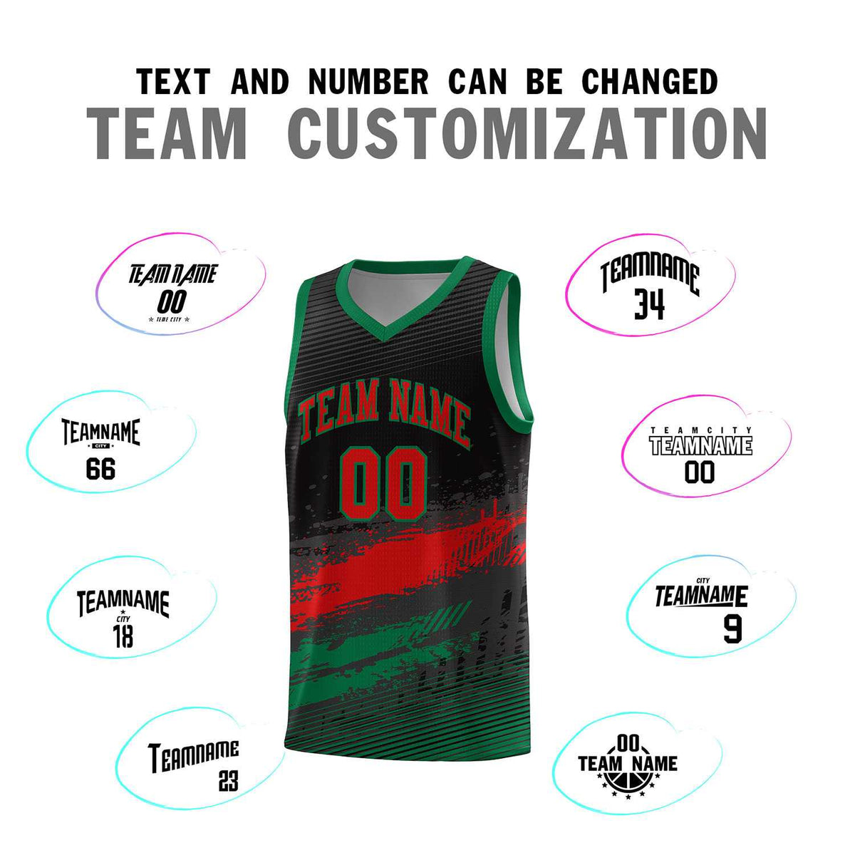 Custom Black Red and Kelly Green Graffiti Pattern Sports Uniform Basketball Jersey|KXKSHOP